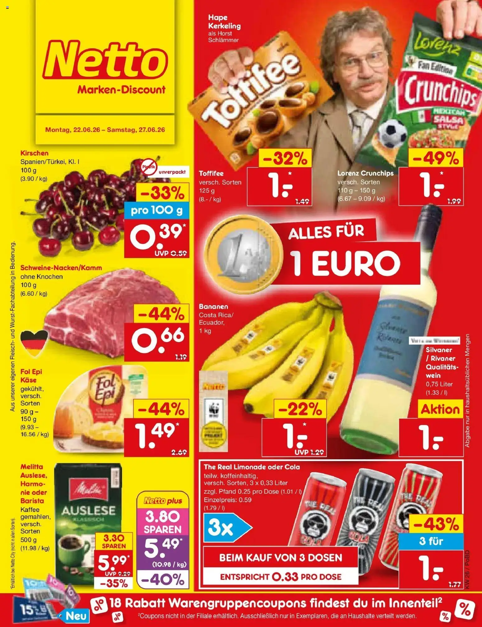 Netto Marken-Discount Prospekt Selb – gültig ab 21.06.2026 | Seite: 1 | Produkte: Käse, Limonade, Lorenz crunchips, Fleisch