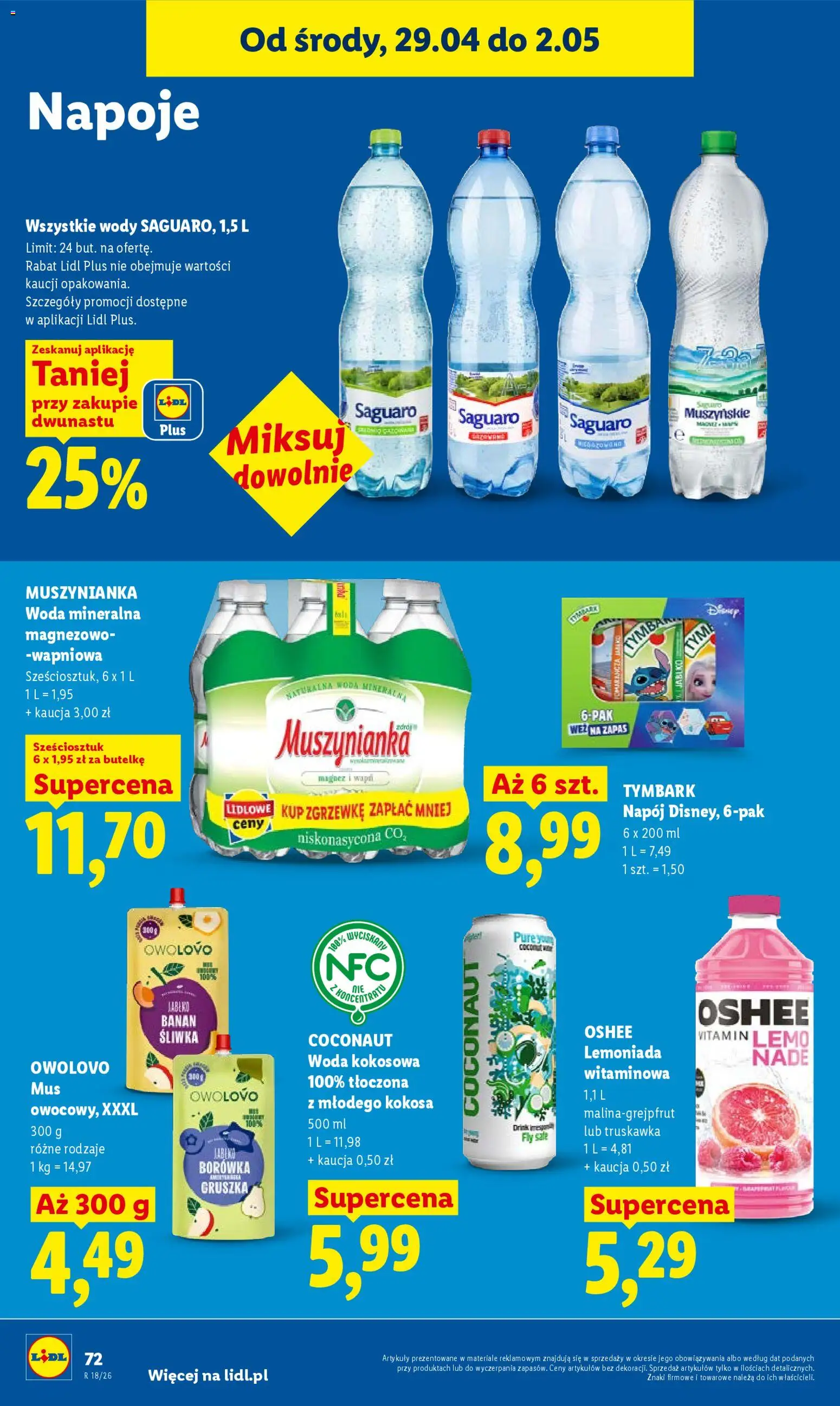 Lidl gazetka od 29.04.2026 | Strona: 72 | Produkty: Gruszka, Woda kokosowa, Muszynianka, Woda