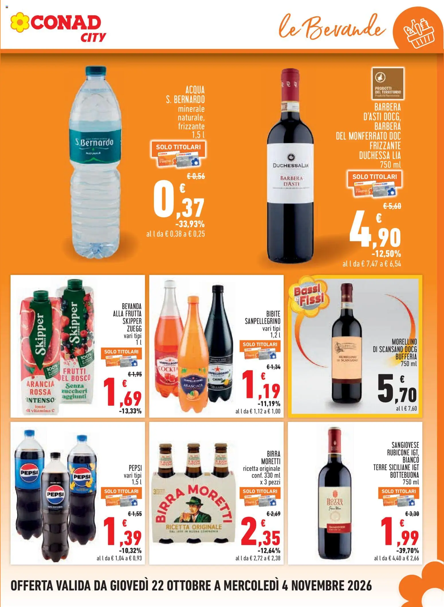 Volantino Conad del 22/10/2026 | Pagina: 15 | Prodotti: Birra, Bibite, Acqua minerale, Pepsi