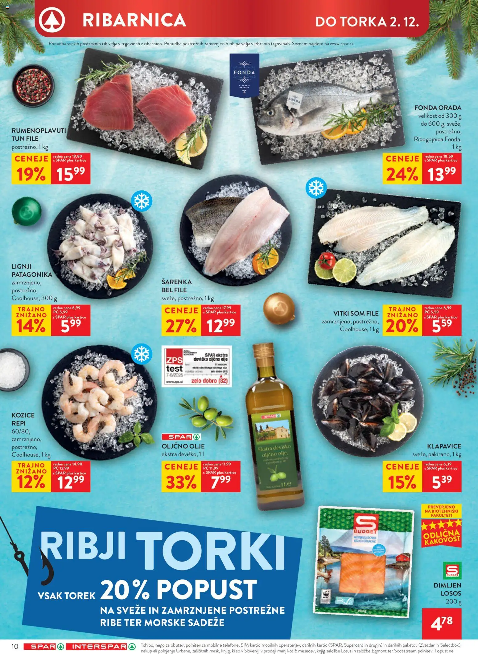 Novi Spar katalog ponudbe – veljaven od 26.11.2025 | Stran: 10 | Izdelki: Oljčno olje, Losos, Orada, Ribe