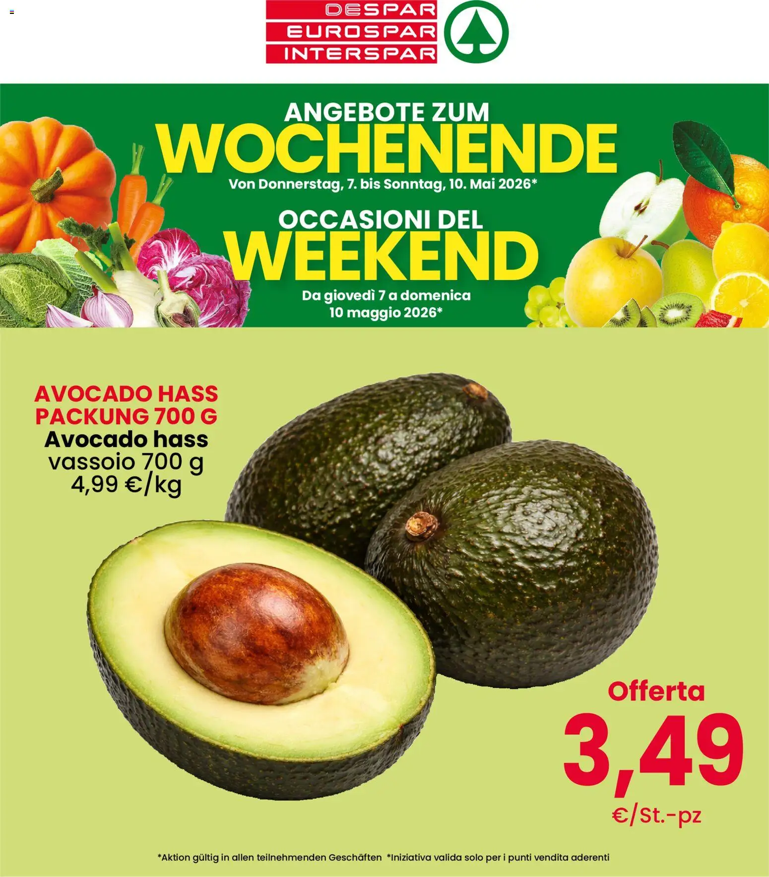 Volantino Interspar del 07.05.2026 | Pagina: 1 | Prodotti: Avocado, Vassoio
