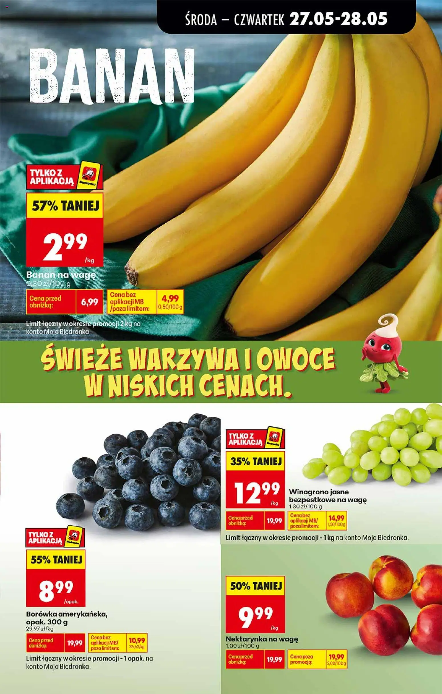 Biedronka gazetka od środy od 27.05.2026 | Strona: 23 | Produkty: Nektarynka, Banan, Warzywa, Owoce