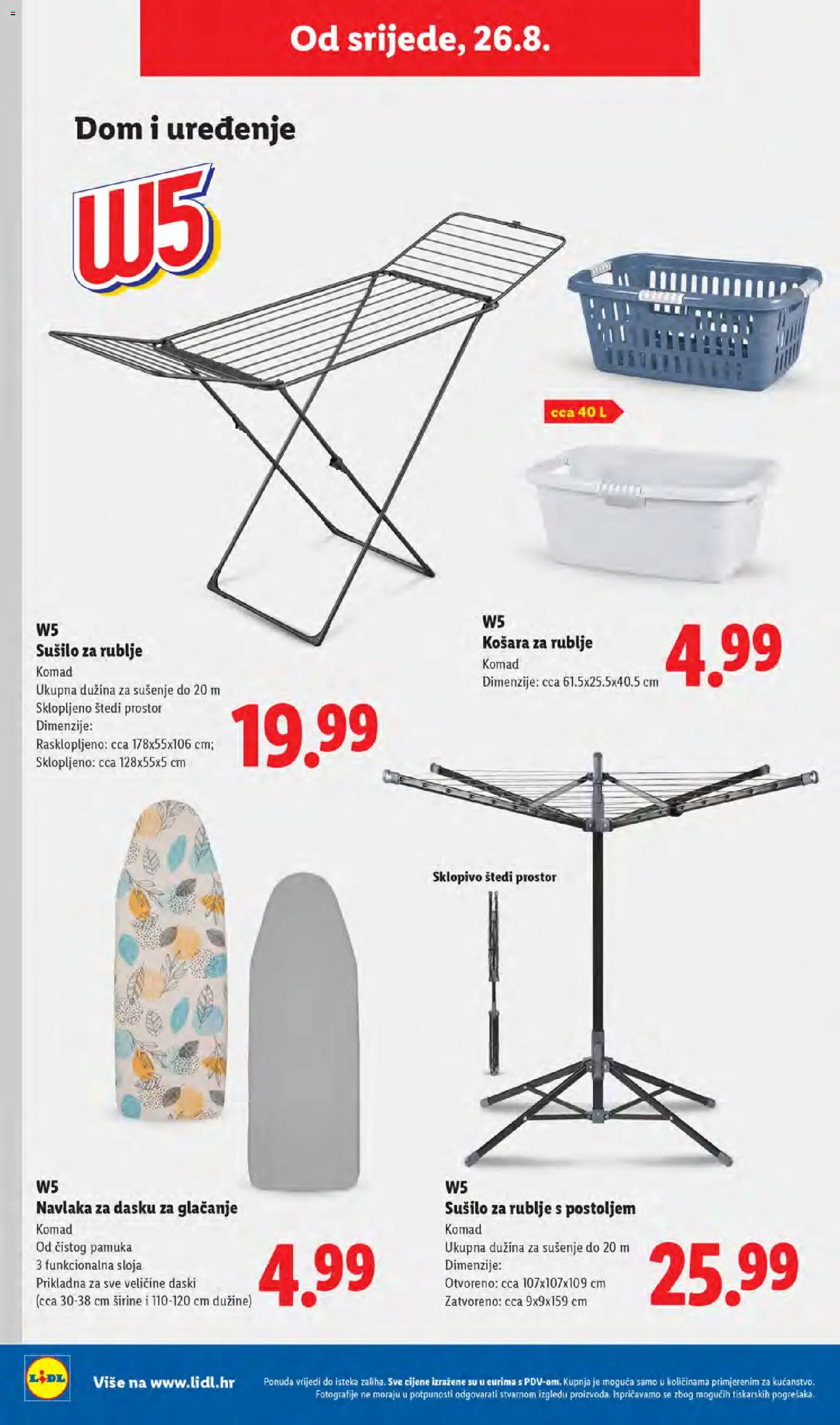 Lidl katalog | vrijedi od 24.08.2026 | Stranica: 44 | Proizvodi: Navlaka za dasku za glačanje, Košara, Sušilo za rublje, Košara za rublje