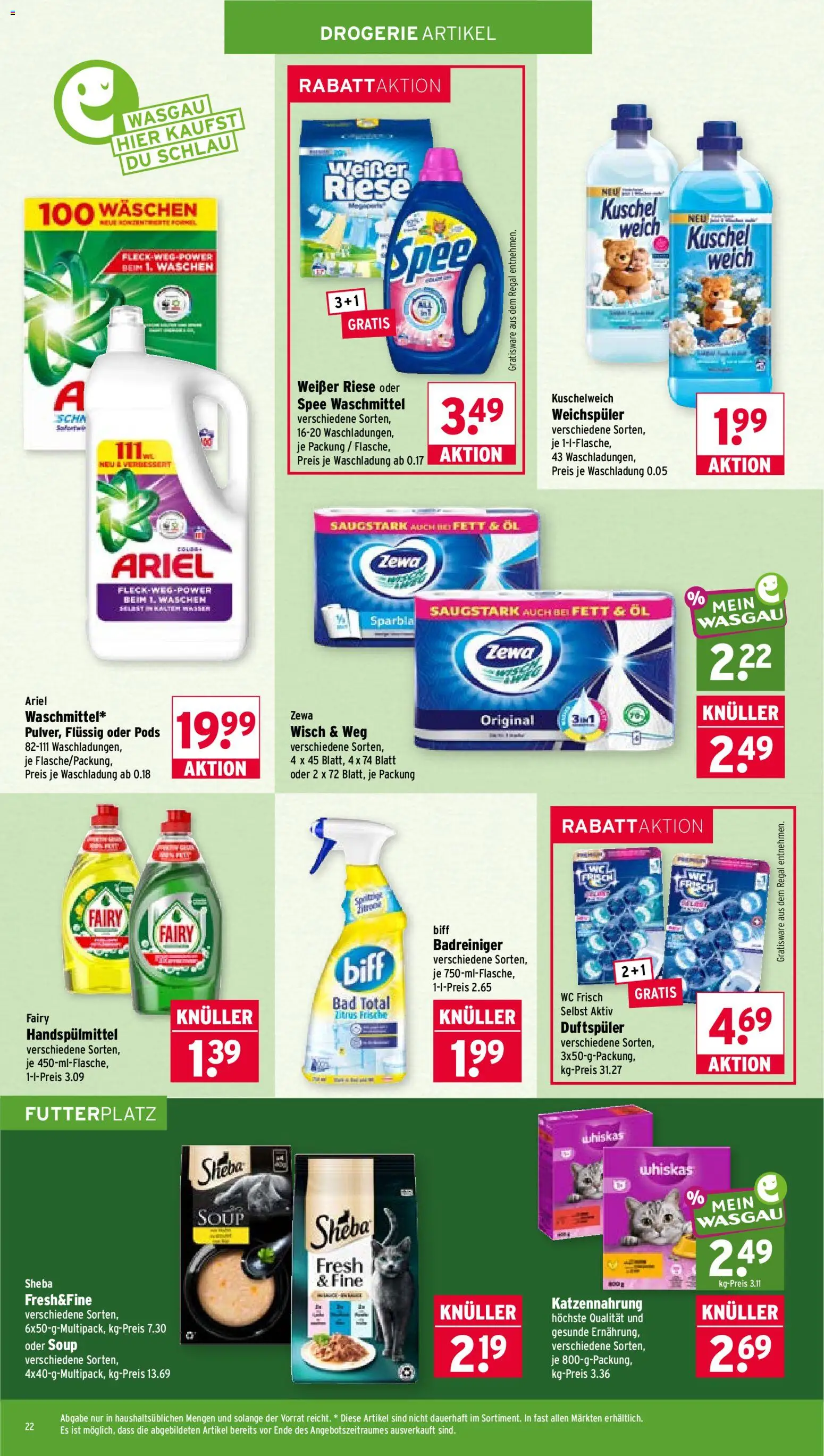 Wasgau Prospekt – gültig ab 31.08.2026 | Seite: 22 | Produkte: Sheba, Regal, Zewa, Waschmittel
