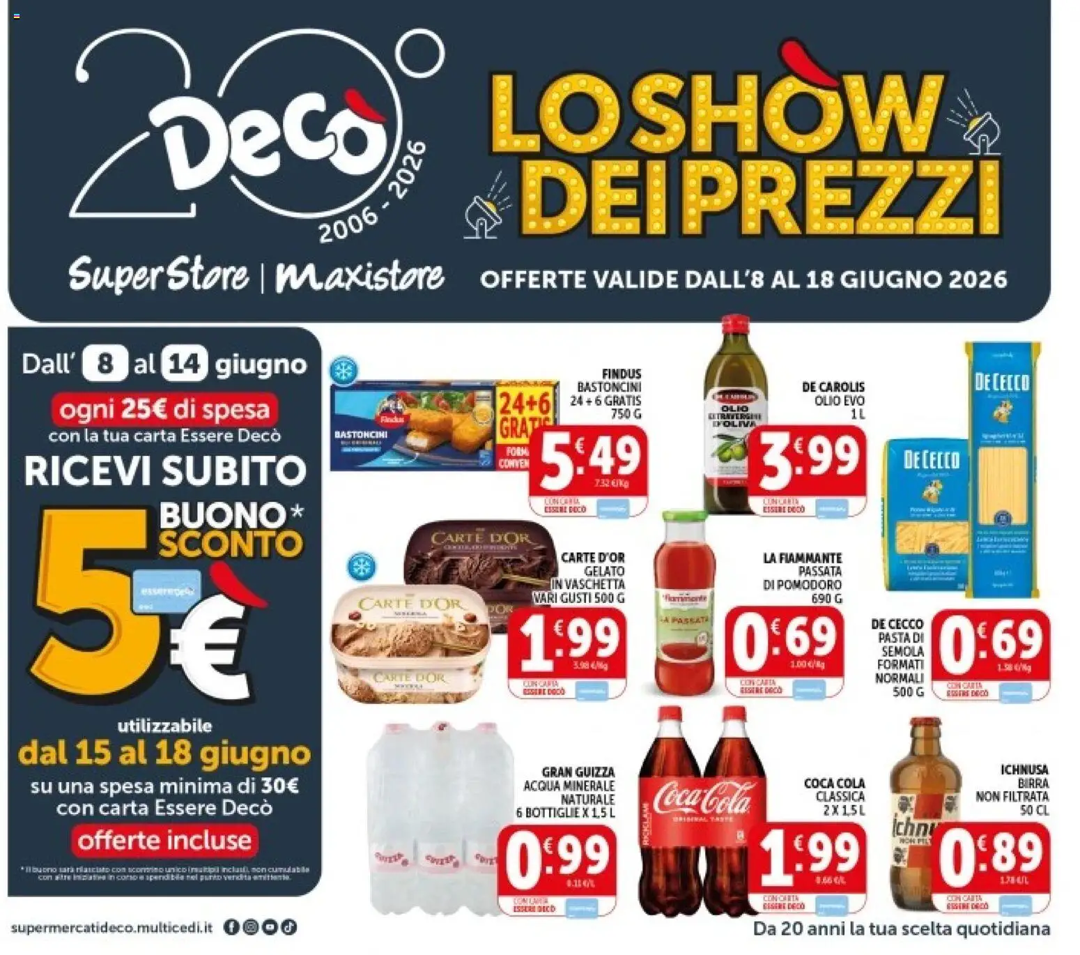 Volantino Decò del 08.06.2026 | Pagina: 1 | Prodotti: Gelato, Pomodoro, Pasta, Coca Cola