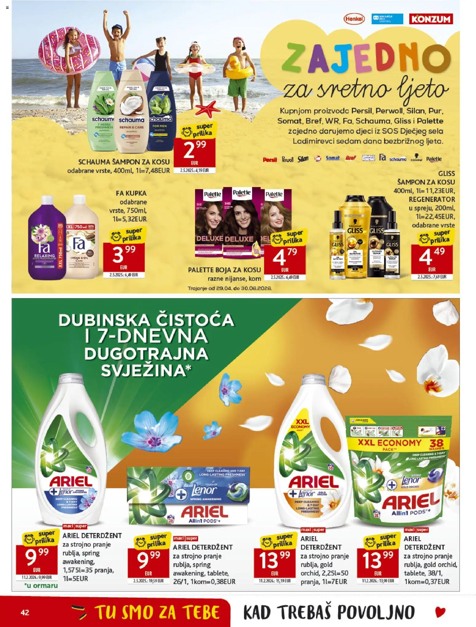 Konzum katalog | vrijedi od 29.04.2026 | Stranica: 42 | Proizvodi: Kupka, Boja za kosu, Ariel, Lenor