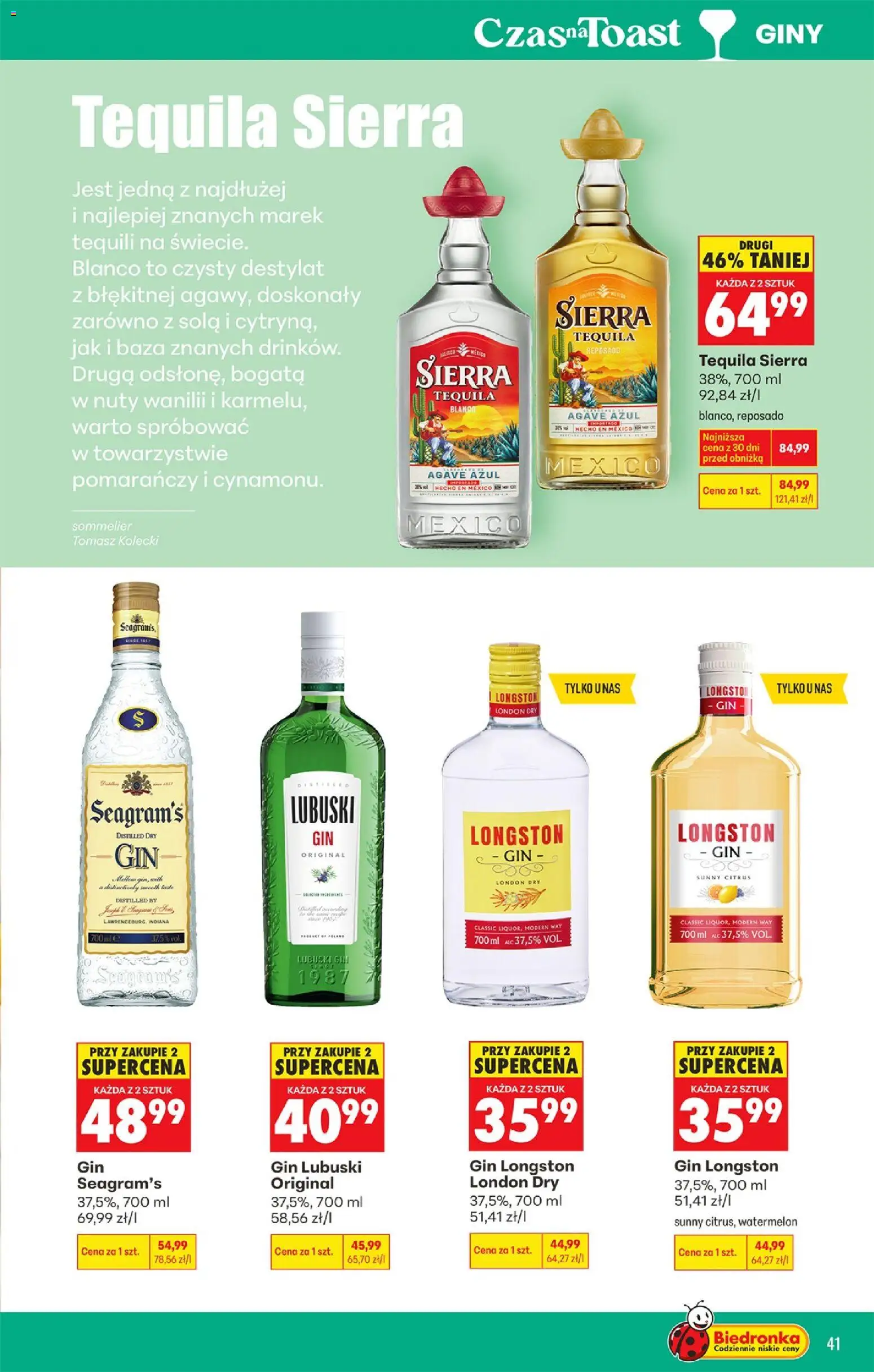 Biedronka Polsko leták - Czas na toast od 20.04.2026 | Strana: 41 | Produkty: Gin, Tequila, Tequila Sierra