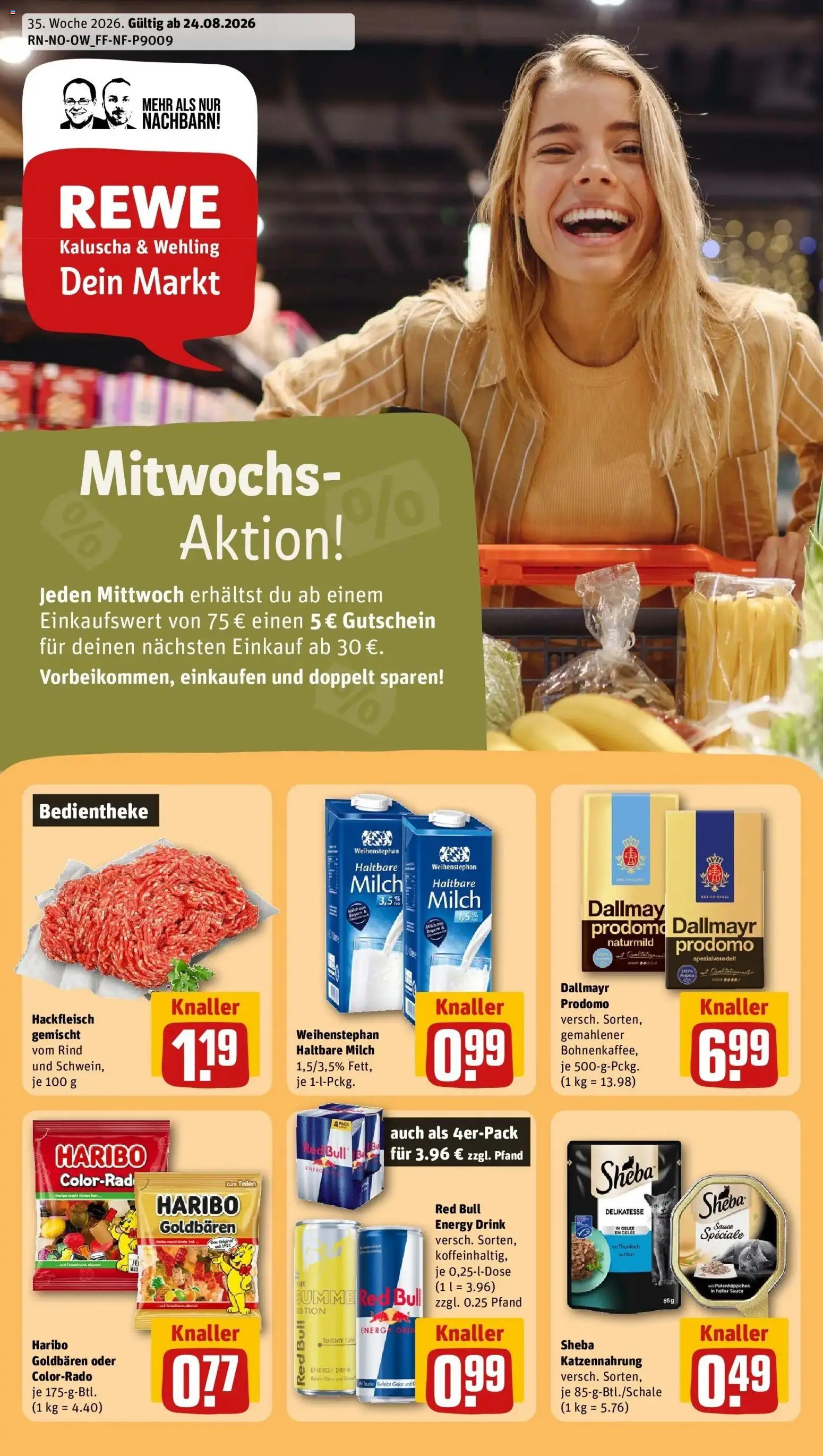 REWE Prospekt ab 24.08.2026 zum Blättern » Angebote | Seite: 1 | Produkte: Sheba, Thunfisch, Haltbare milch, Hackfleisch