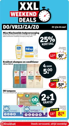 Kruidvat shampoo en conditioner, Kruidvat shampoo en conditioner 300 en 500 ml - Voorbeeld van een folder van Kruidvat, geldig van 19.05.2026 | Pagina: 39 | Producten: Káposztalevél, Mes, Tampons, Shampoo