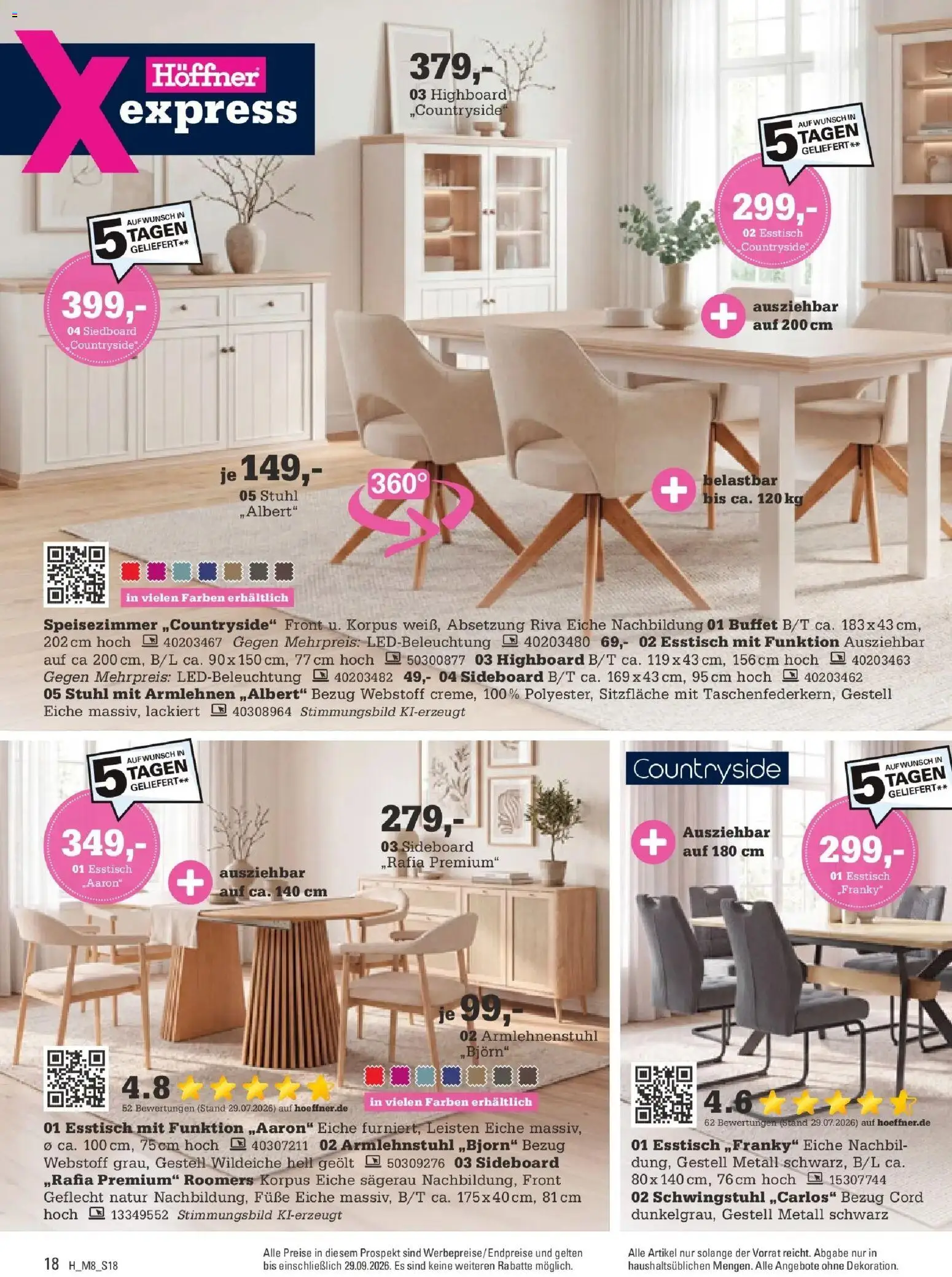 Höffner Prospekt Münster (ab 09.09.2026) zum Blättern | Seite: 18 | Produkte: Sideboard, HIghboard, Esstisch, Stuhl