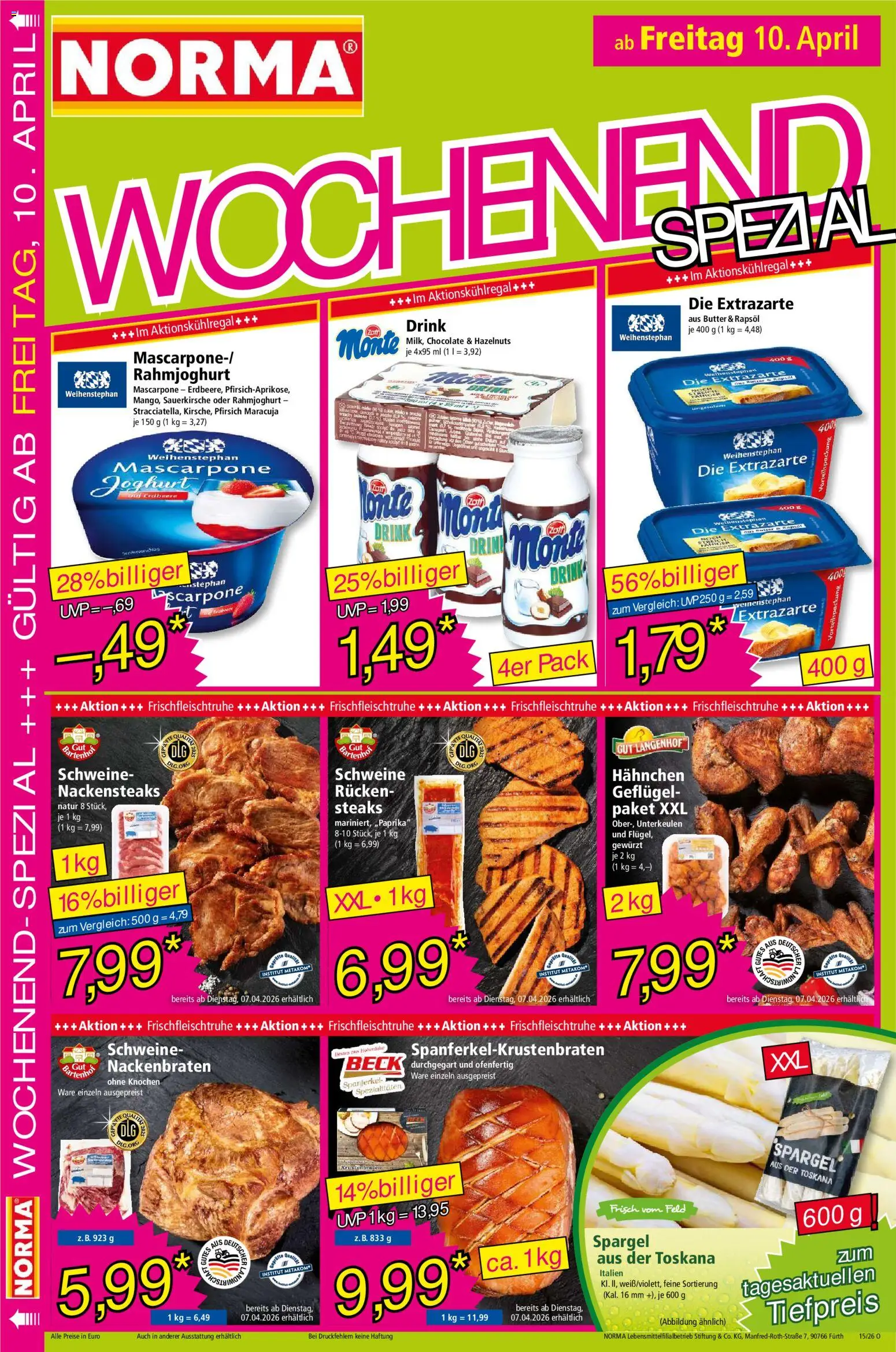 Norma Prospekt 	 – gültig ab 07.04.2026 | Seite: 18 | Produkte: Hahnchen, Butter, Spargel, Pfirsich