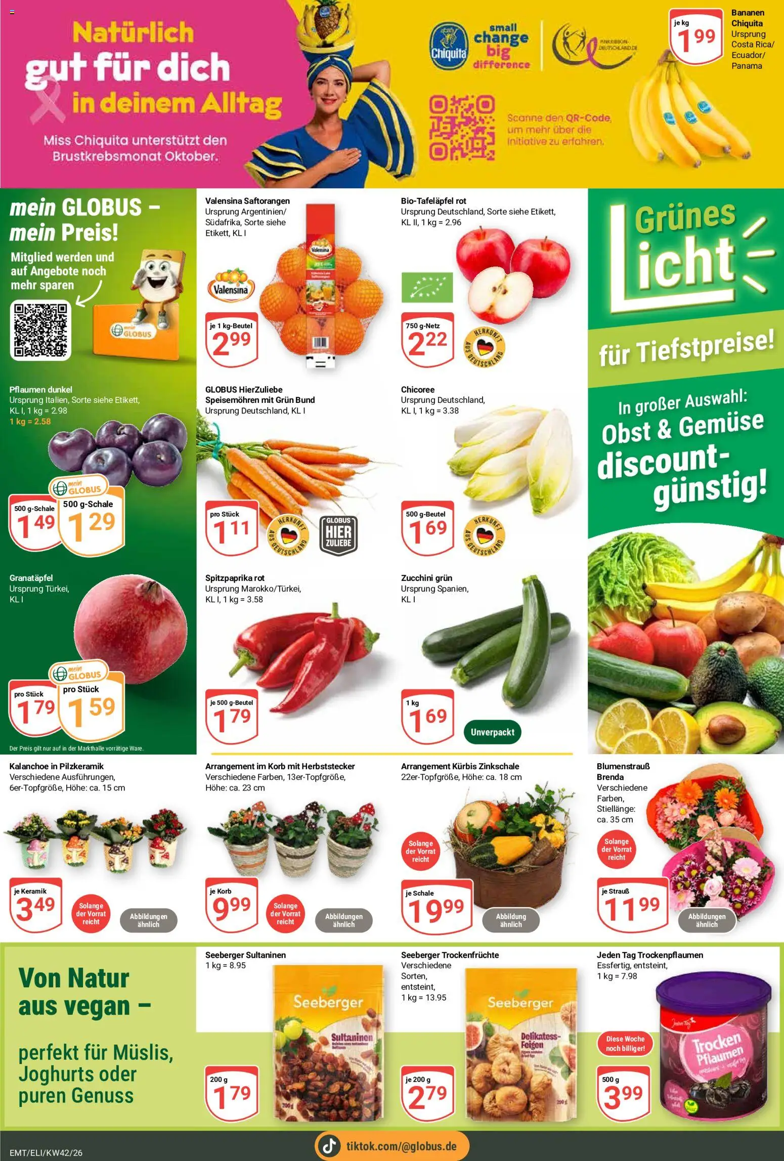 Globus Prospekt Erfurt – gültig ab 12.10.2026 | Seite: 6 | Produkte: Pflaumen, Korb, Bananen, Gemüse