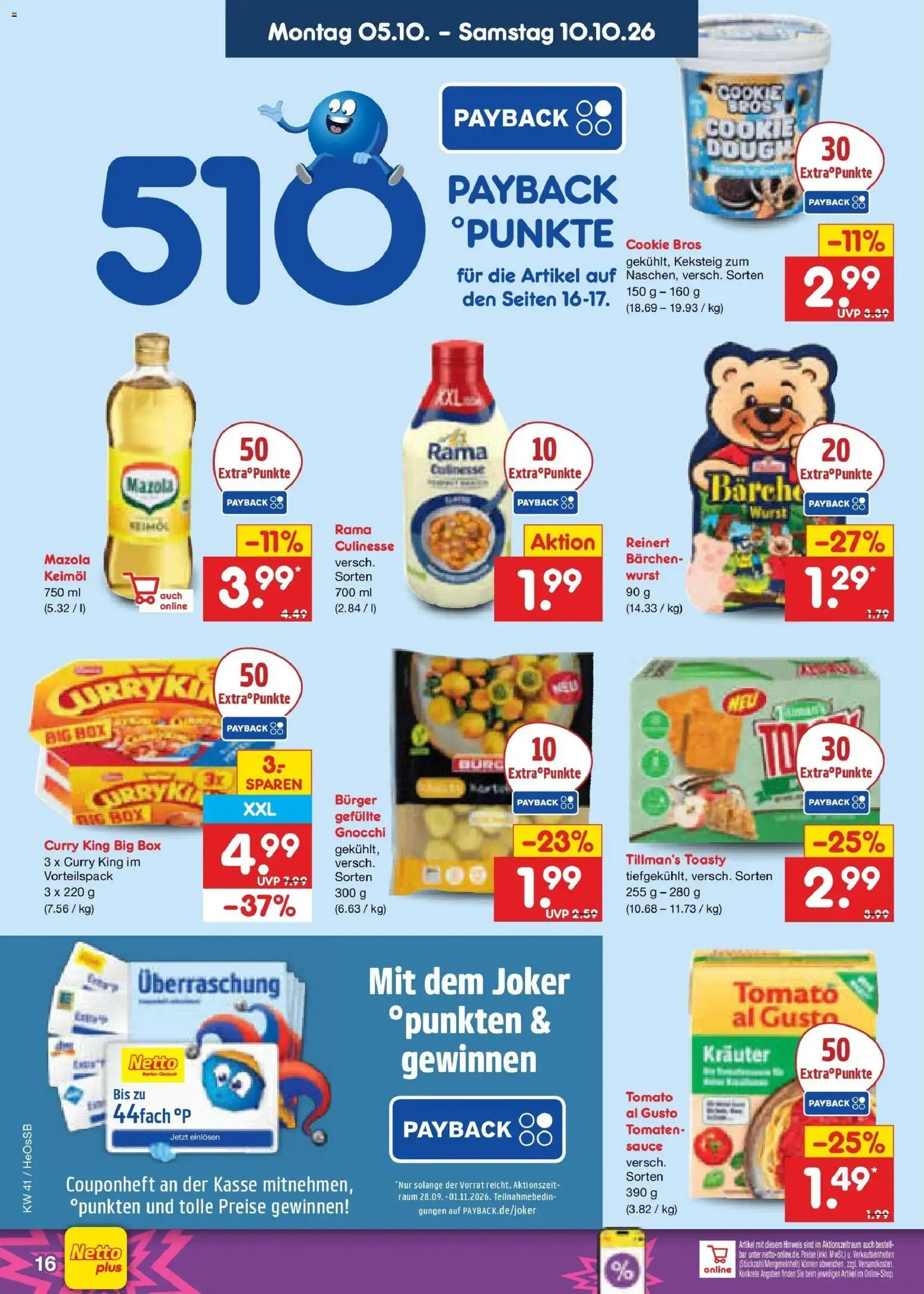 Netto Marken-Discount Prospekt Rostock – gültig ab 05.10.2026 | Seite: 16 | Produkte: Rama, Box, Burger, Tomaten
