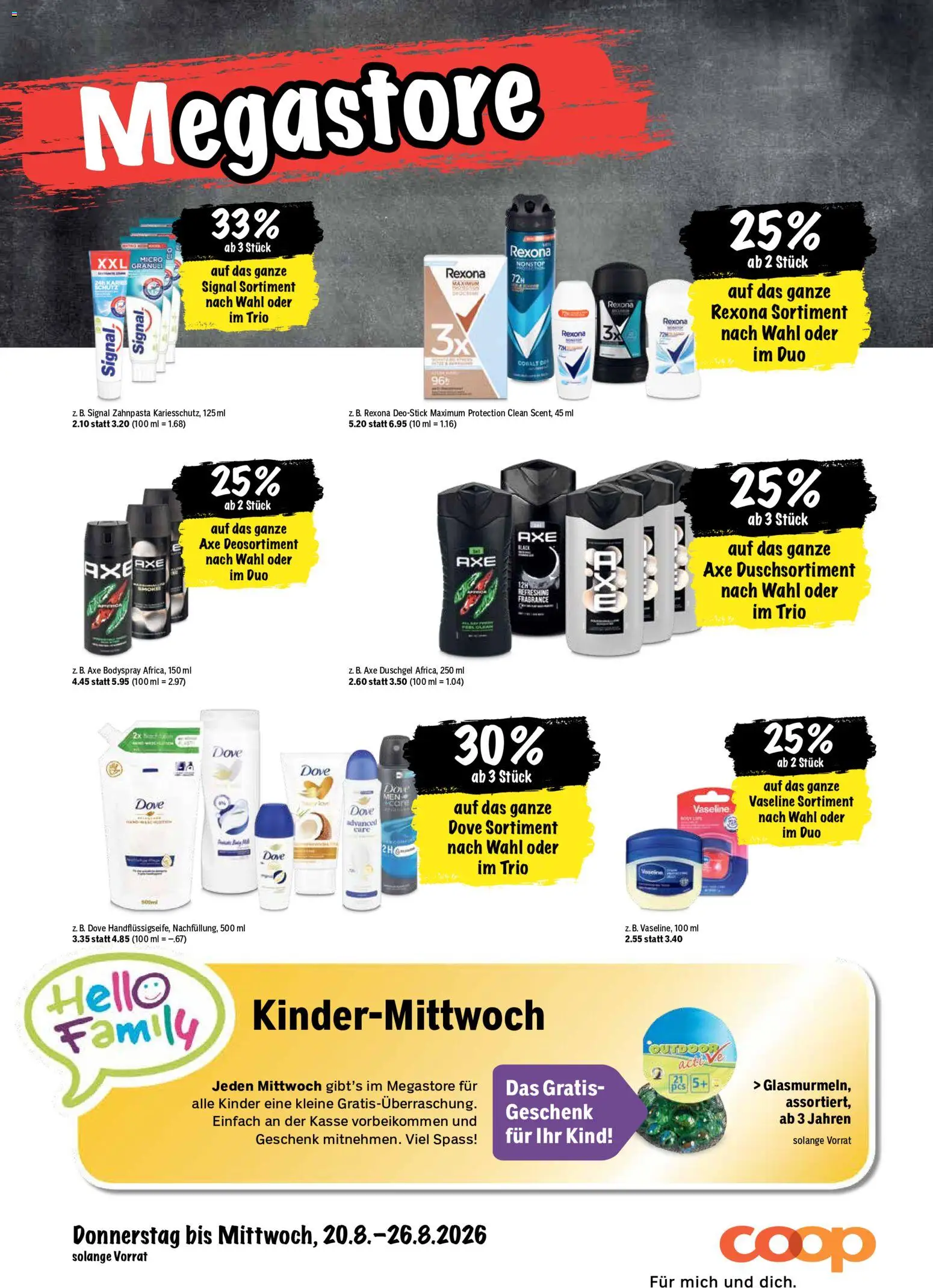 Coop aktionen – gültig ab 20.08.2026 | Seite: 28 | Produkte: Duschgel, Deodorant, Zahnpasta, Shower Gel
