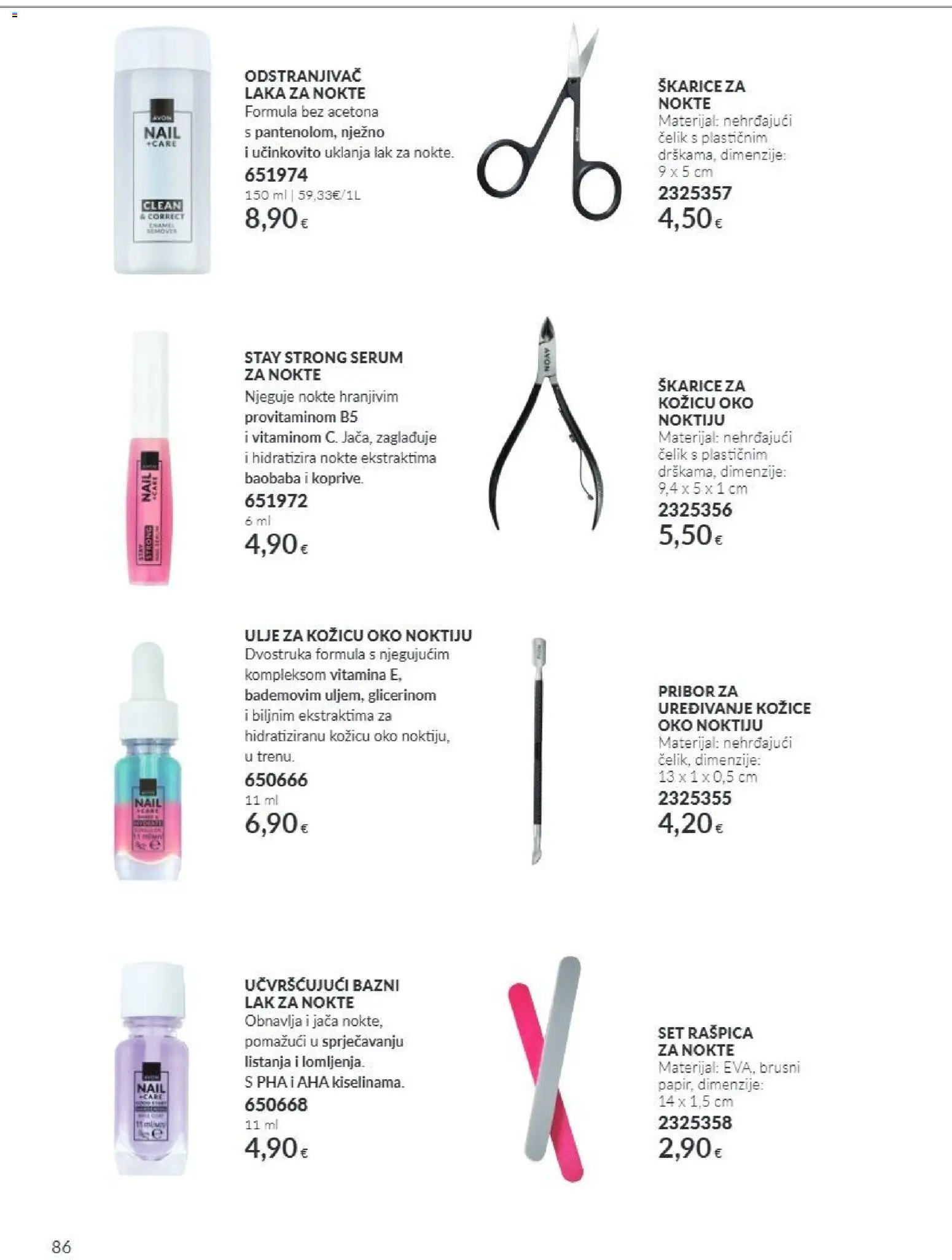 Avon katalog | vrijedi od 01.11.2026 | Stranica: 86 | Proizvodi: Odstranjivač laka za nokte, Lak za nokte, Ulje, Kozice