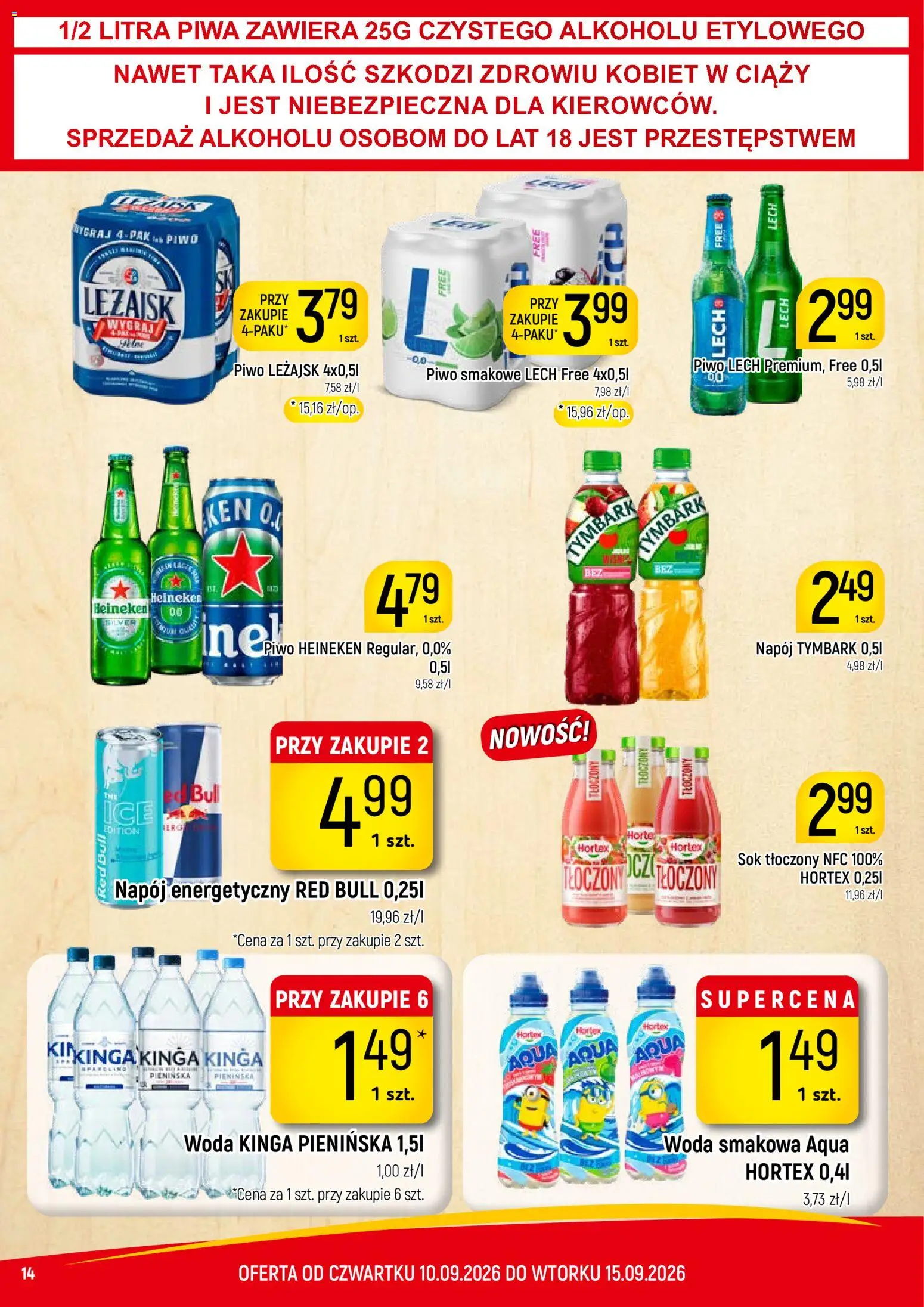 Piotruś Pan gazetka od 10.09.2026 | Strona: 14 | Produkty: Red bull, Woda smakowa, Woda, Heineken