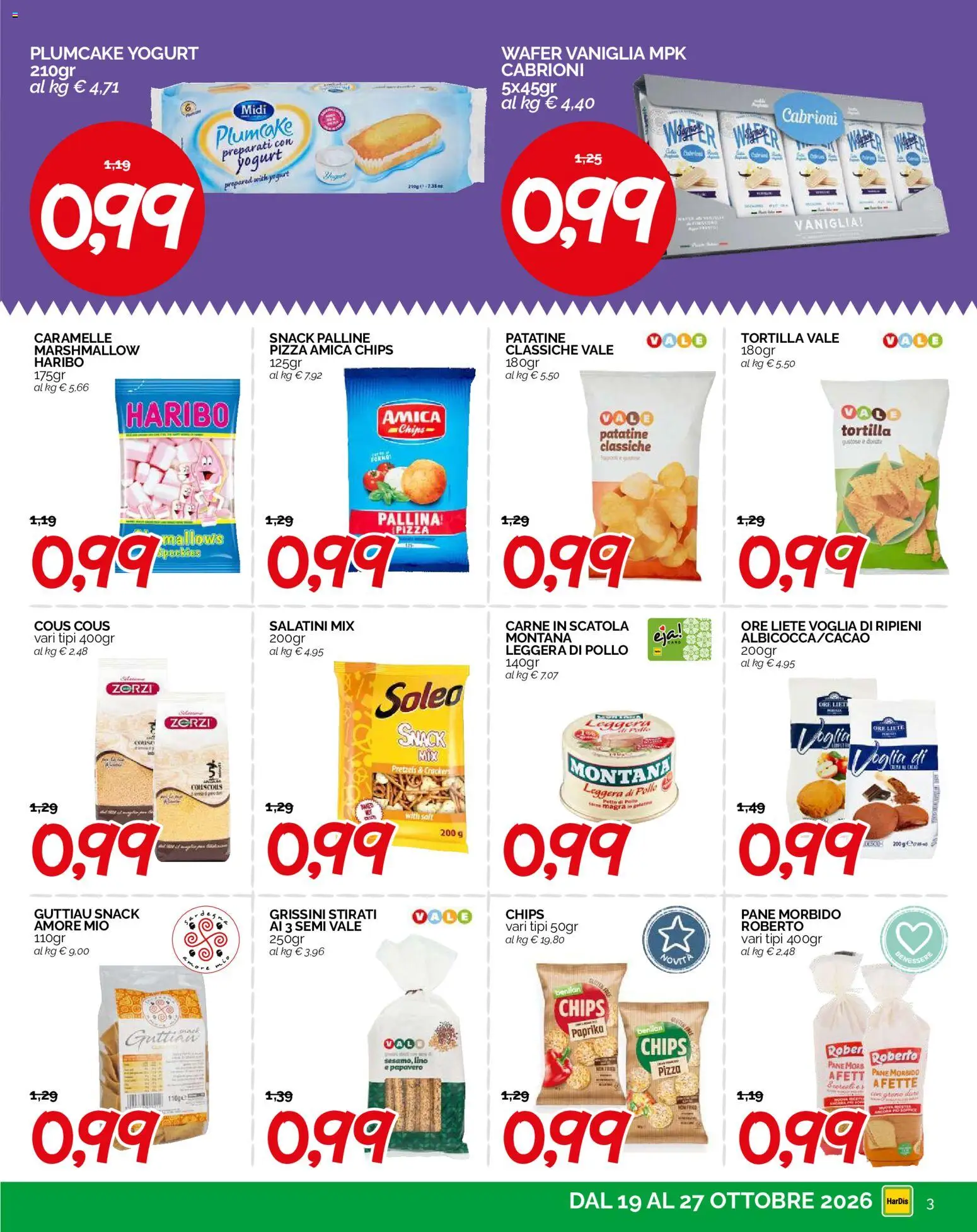 Volantino HarDis del 19/10/2026 | Pagina: 3 | Prodotti: Salatini, Yogurt, Pollo, Grissini
