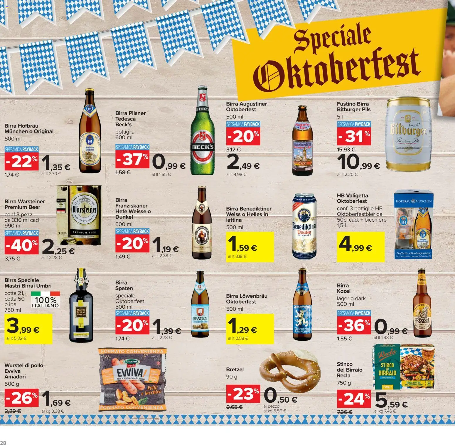 Volantino Carrefour del 15/09/2026 | Pagina: 28 | Prodotti: Birra, Tè, Wurstel, Valigetta