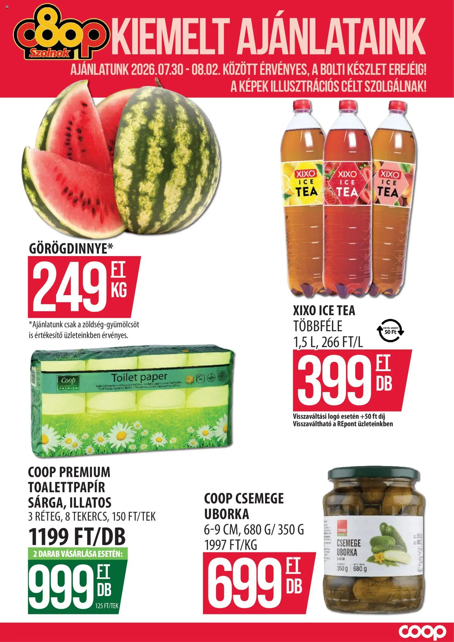 COOP Szolnok akciós ujság - amely érvényes a következő dátumtól: 2026.07.30. | Oldal: 1 | Termékek: Ice tea, Tea, Uborka