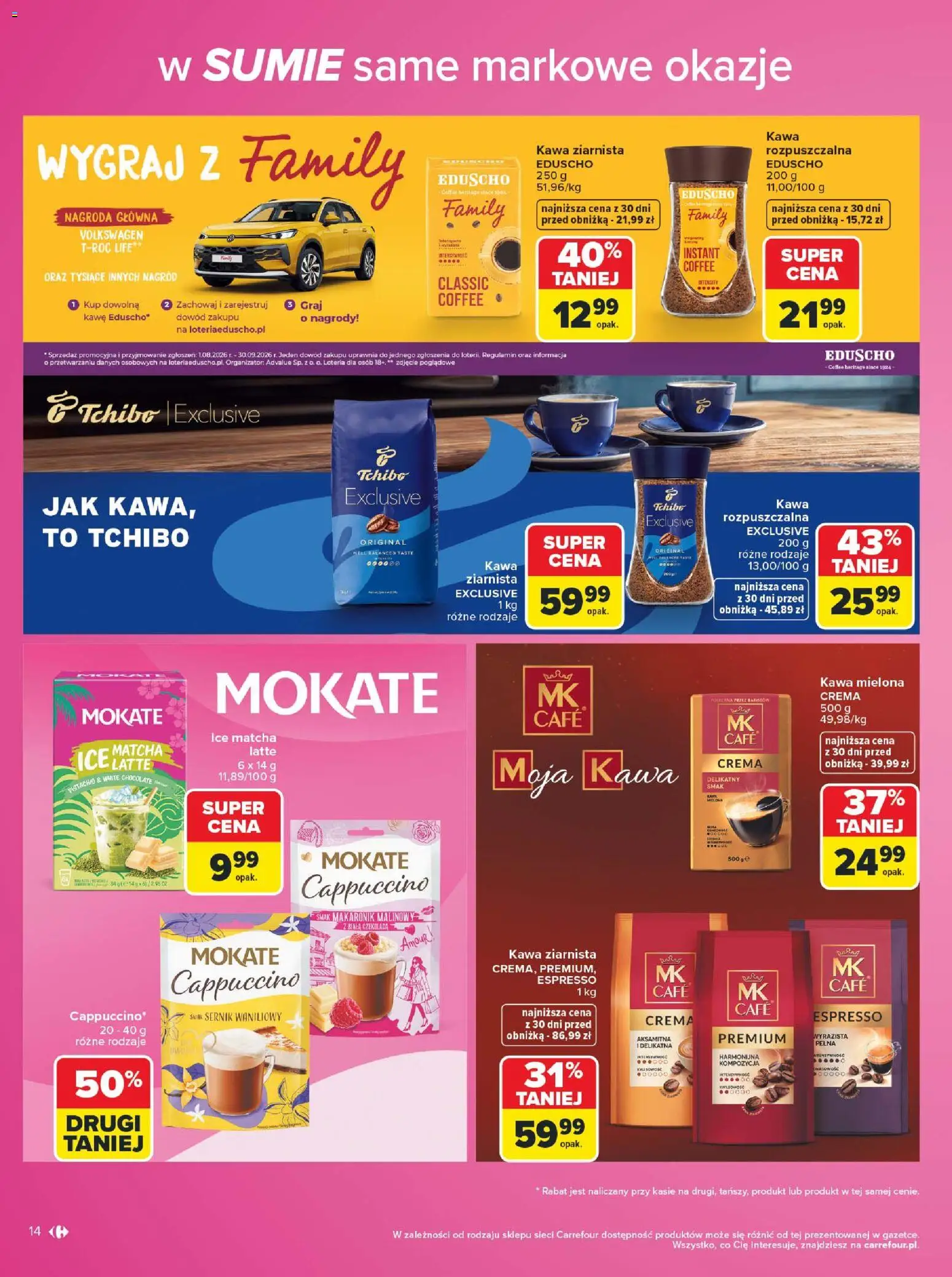 Carrefour gazetka - Same markowe okazje od 03.08.2026 | Strona: 14 | Produkty: Kawa rozpuszczalna, Tchibo, Kawa, Czekolada