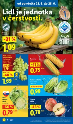 Lidl leták platný od 22.06.2026 | Strana: 6 | Produkty: Jablká, Banány, Kukurica, Hrozno