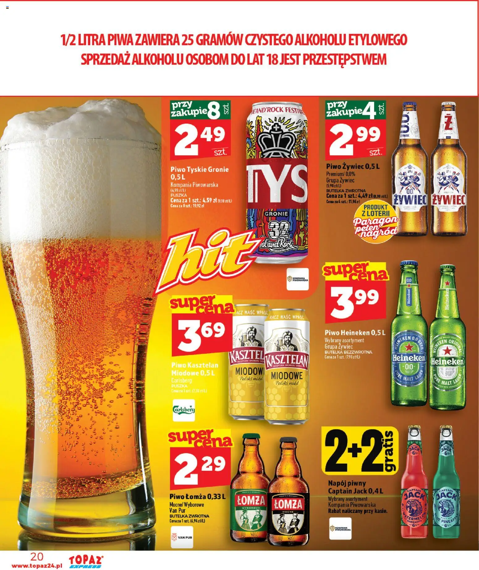 Topaz gazetka - Express od 01.10.2026 | Strona: 20 | Produkty: Piwo tyskie, Piwo Heineken, Piwo kasztelan, Tyskie