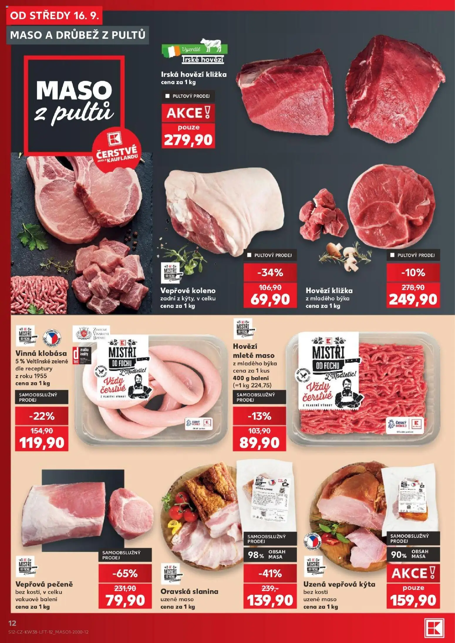 Kaufland leták - Brno od 16.09.2026 | Strana: 12 | Produkty: Kližka, Test, Hovězí kližka, Kýta bez kosti
