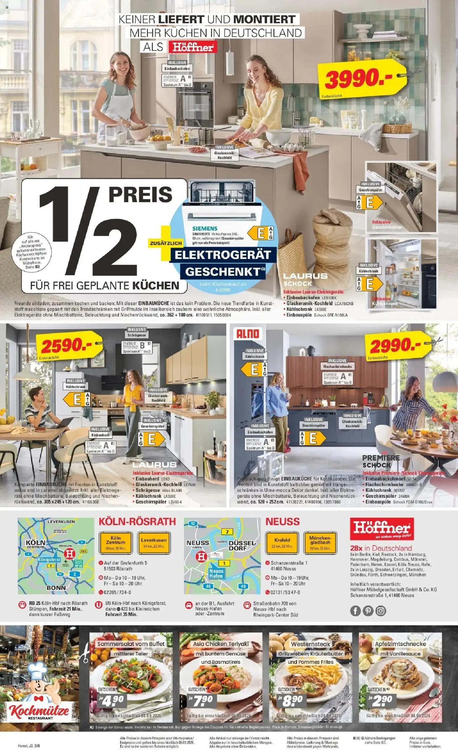 Höffner Prospekt Fuldabrück (ab 26.08.2026) zum Blättern | Seite: 8 | Produkte: Siemens, Einbauküche, Kochfeld, Pommes frites