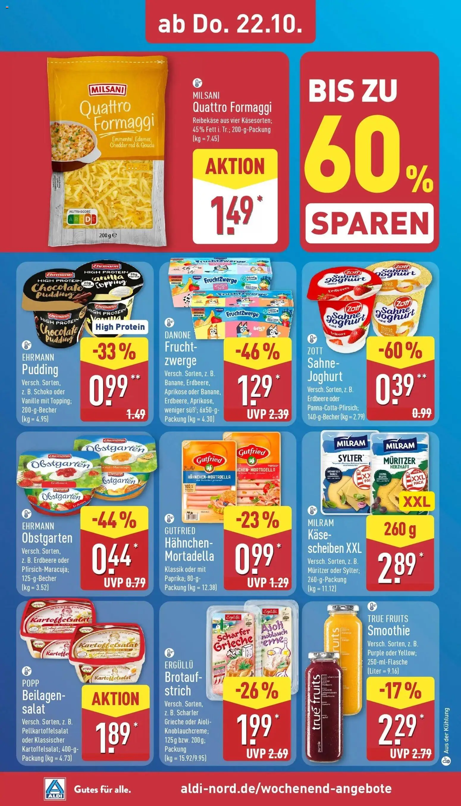 Aldi Aktueller Prospekt (ab 19.10.2026) » Angebote Online | Seite: 32 | Produkte: Hahnchen, Käse, Fruchtzwerge, Reibekase