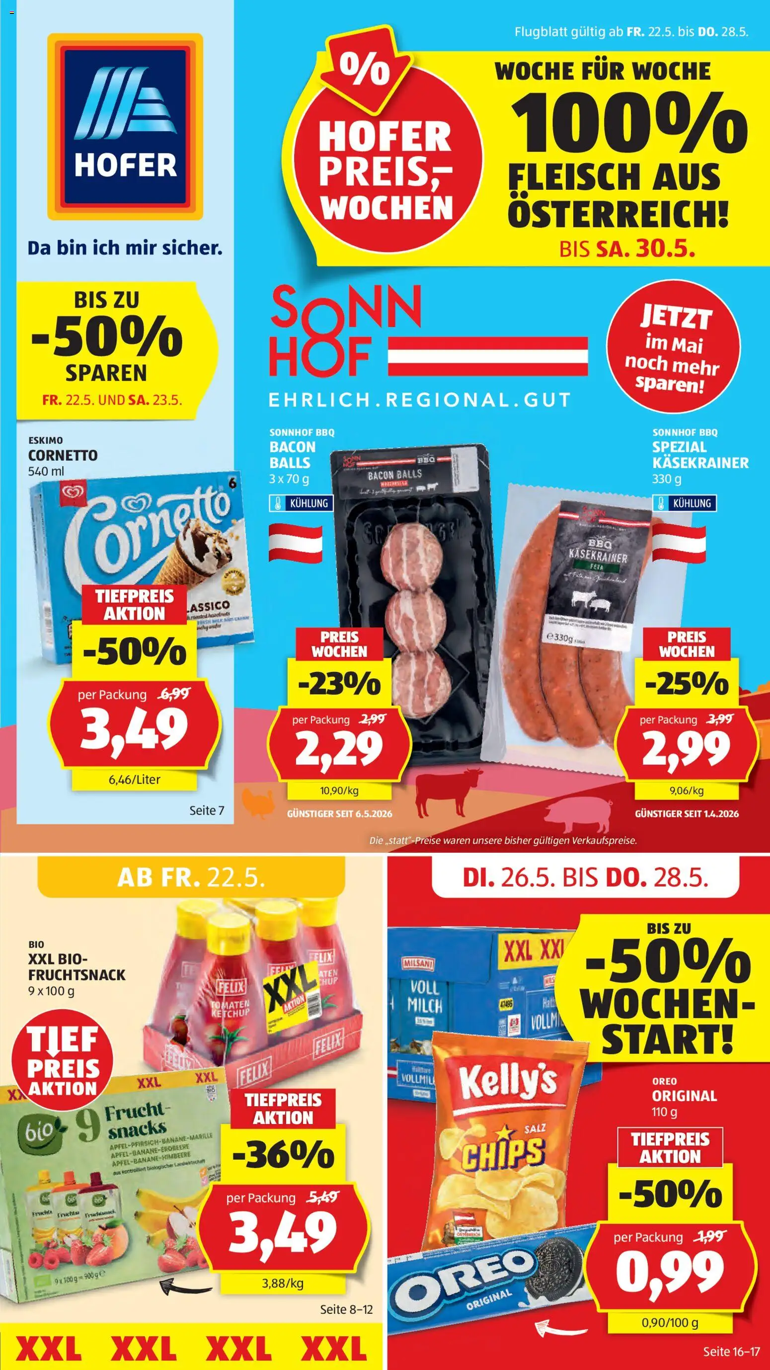 Hofer Flugblatt gültig ab 22.05.2026 | Seite: 1 | Produkte: Chips, Salz, Milch
