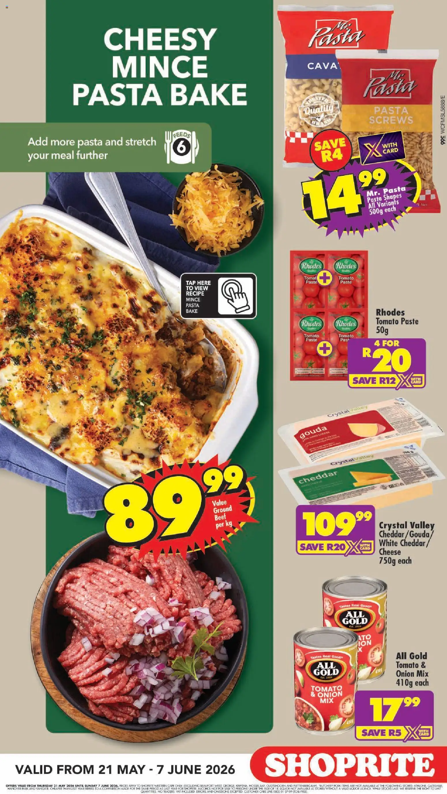 New Shoprite catalogue – valid from 21.05.2026 | Page: 4 | Products: Cheese, Beef, Tap, Pasta