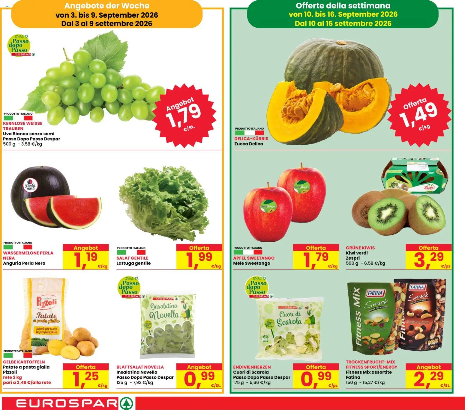 Volantino Eurospar del 03/09/2026 | Pagina: 2 | Prodotti: Kiwi, Pasta, Anguria, Lattuga