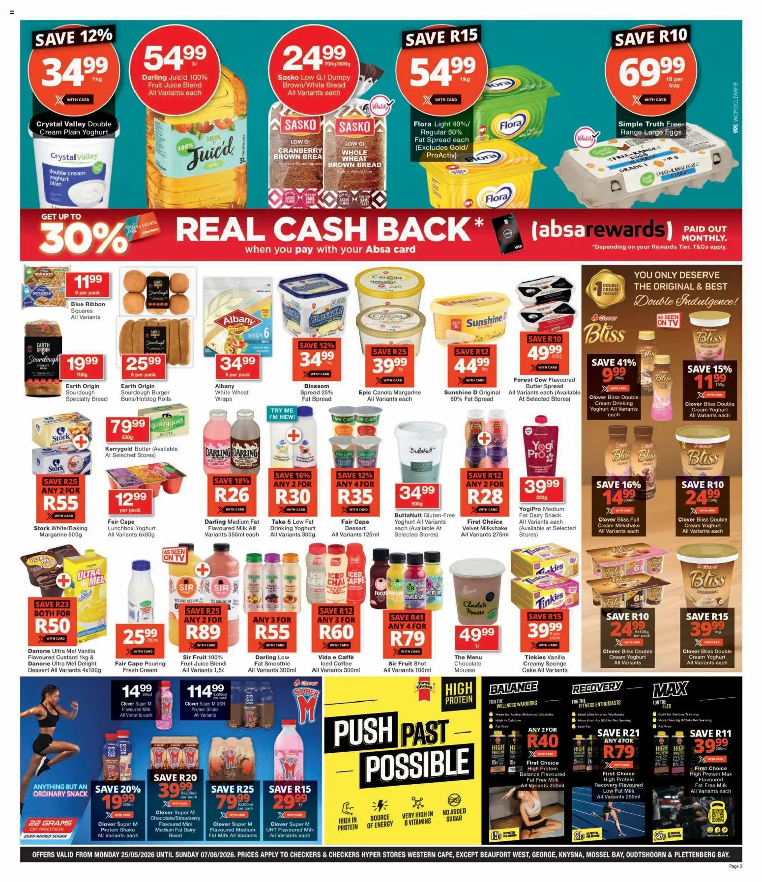 New Checkers catalogue – valid from 25.05.2026 | Page: 3 | Products: Custard, Yoghurt, Light, Chocolate