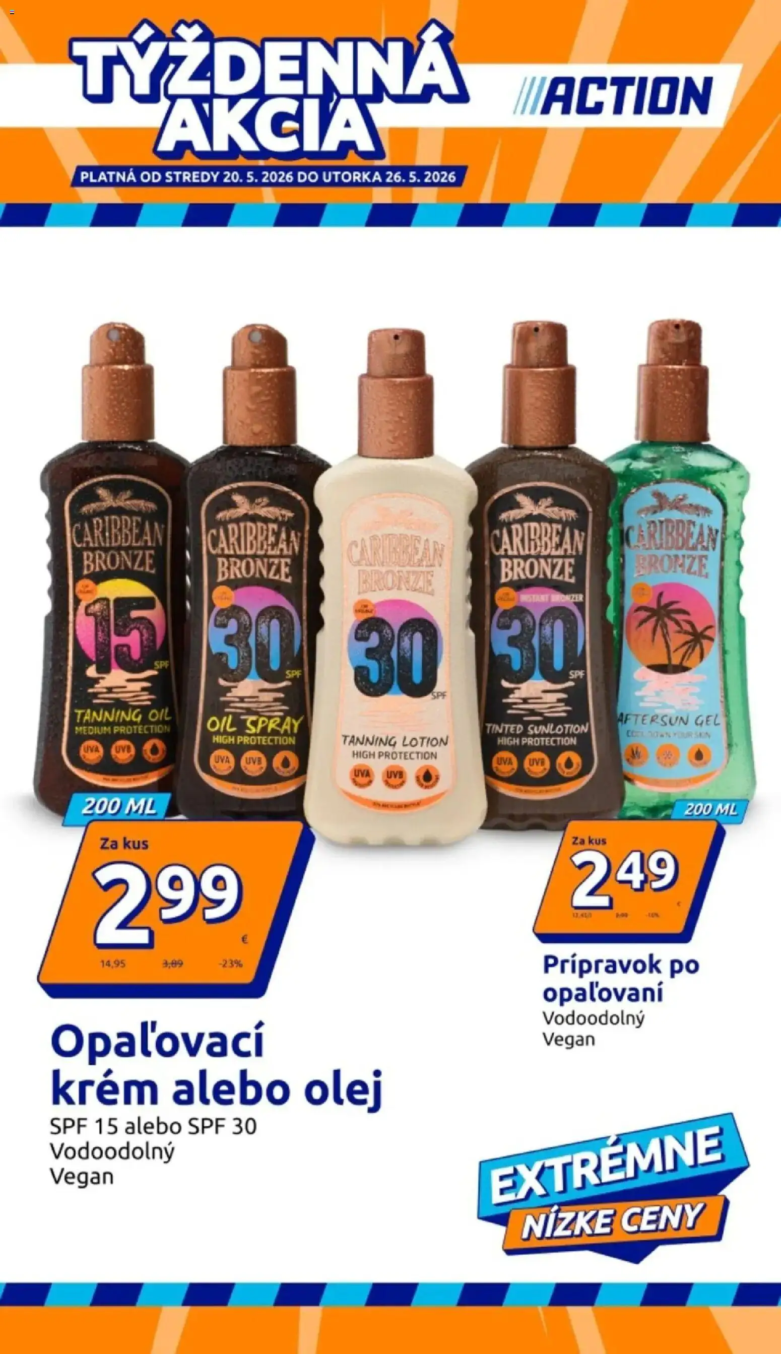 Nové Action akcie – leták je platný od 20.05.2026 | Strana: 1 | Produkty: Olej, Bronzer, Krém