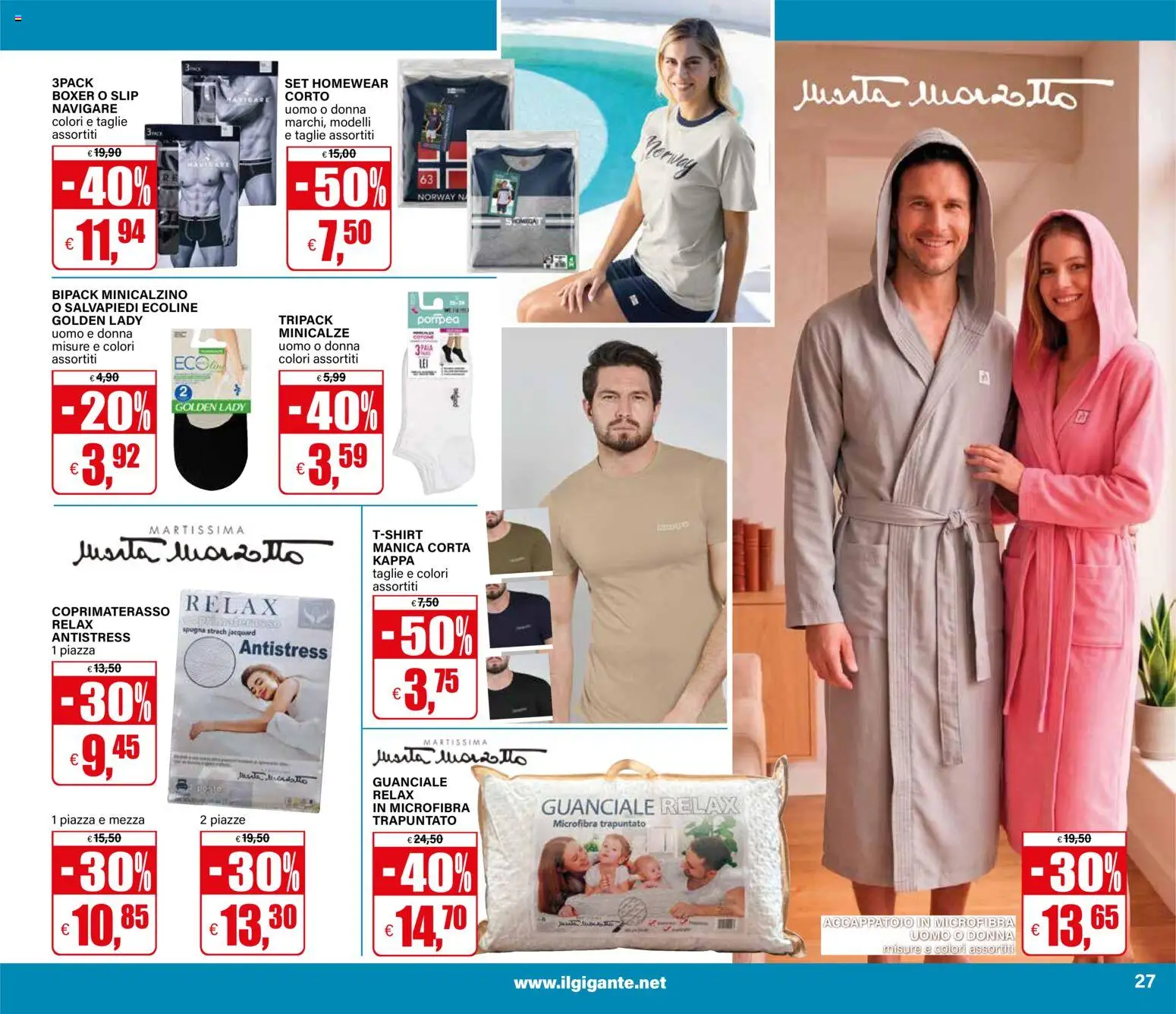 Volantino Il Gigante del 13/08/2026 | Pagina: 27 | Prodotti: Spugna, Slip, Boxer, Coprimaterasso