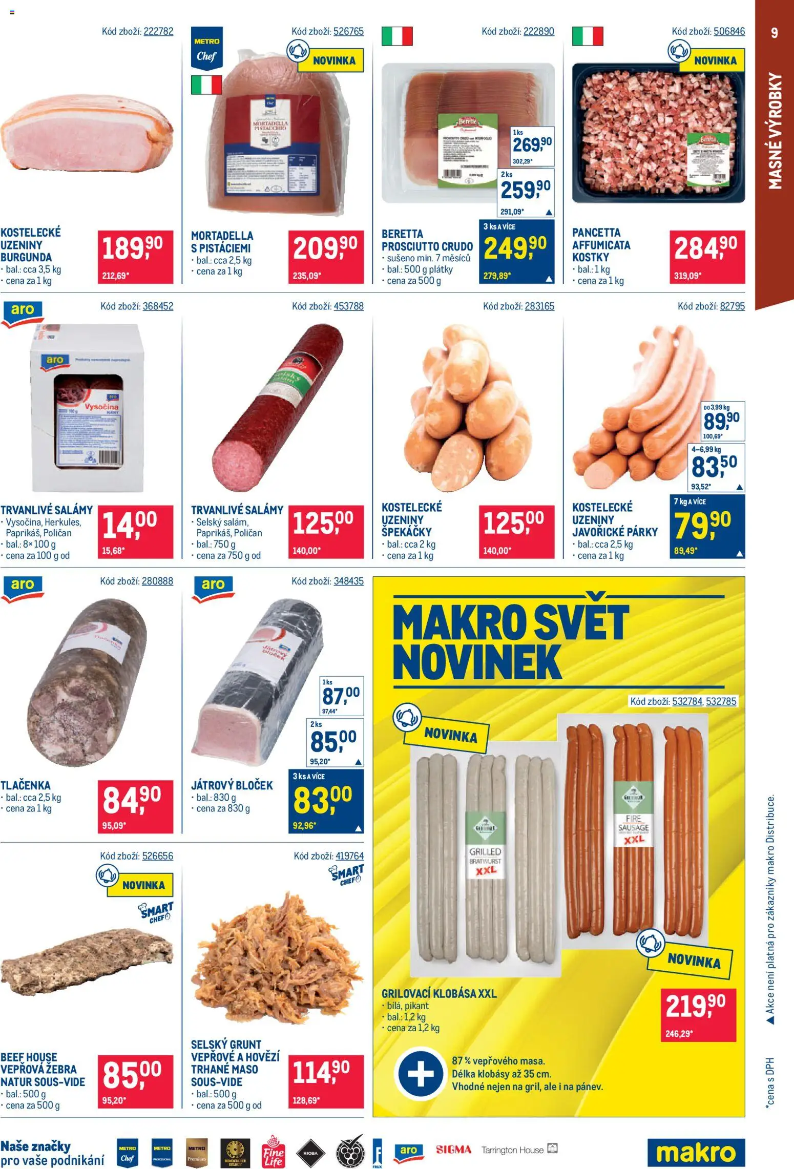 Makro leták - Gastronomie od 29.07.2026 | Strana: 9 | Produkty: Párky, Klobásy, Maso, Crudo