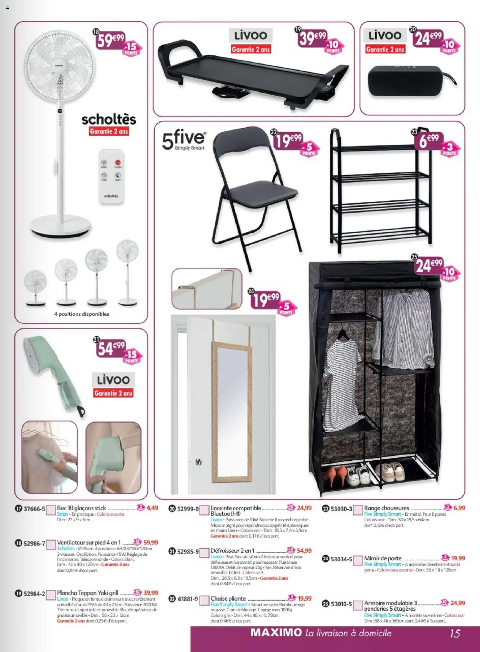 {H1} | Page: 15 | Produits: Ventilateur, Batterie, Miroir, Télécommande