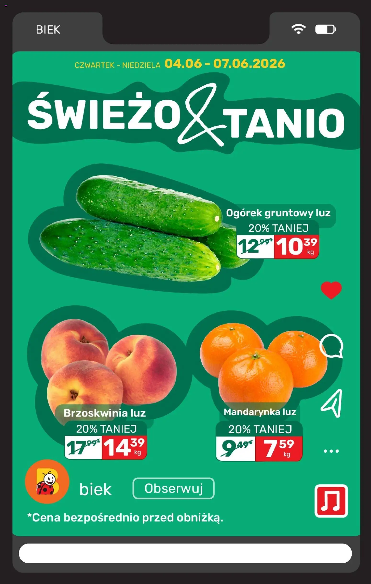 Biedronka gazetka - Biek od 04.06.2026 | Strona: 6 | Produkty: Brzoskwinia
