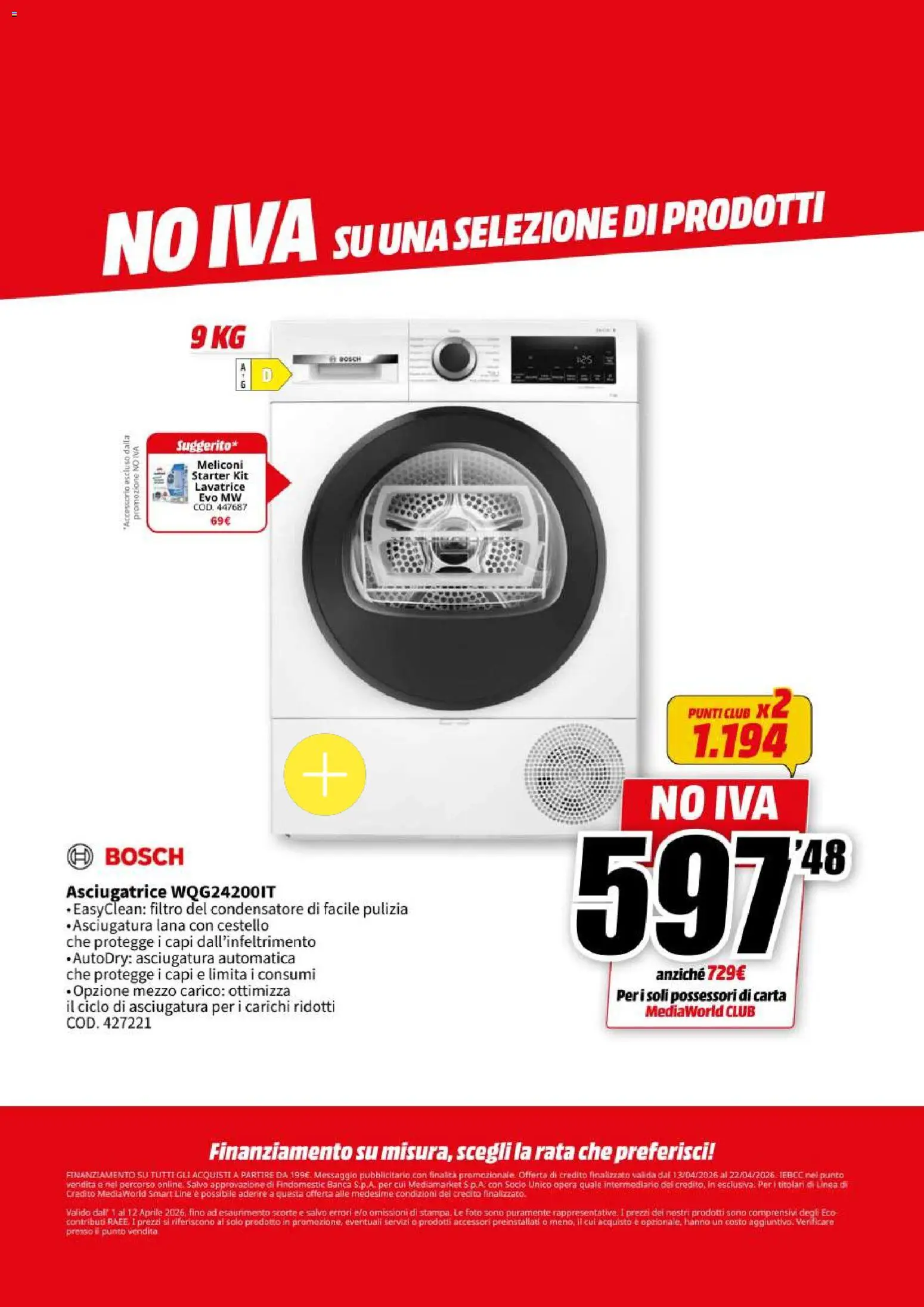 Volantino Media World del 13.04.2026 | Pagina: 41 | Prodotti: Lavatrice, Asciugatrice
