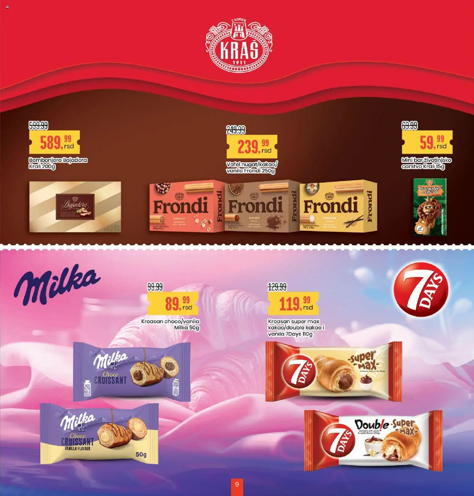 Aroma Market katalog - važi od 15.05.2026 | Strana: 9 | Proizvode: Milka, Bombonjera, 7days, Kroasan
