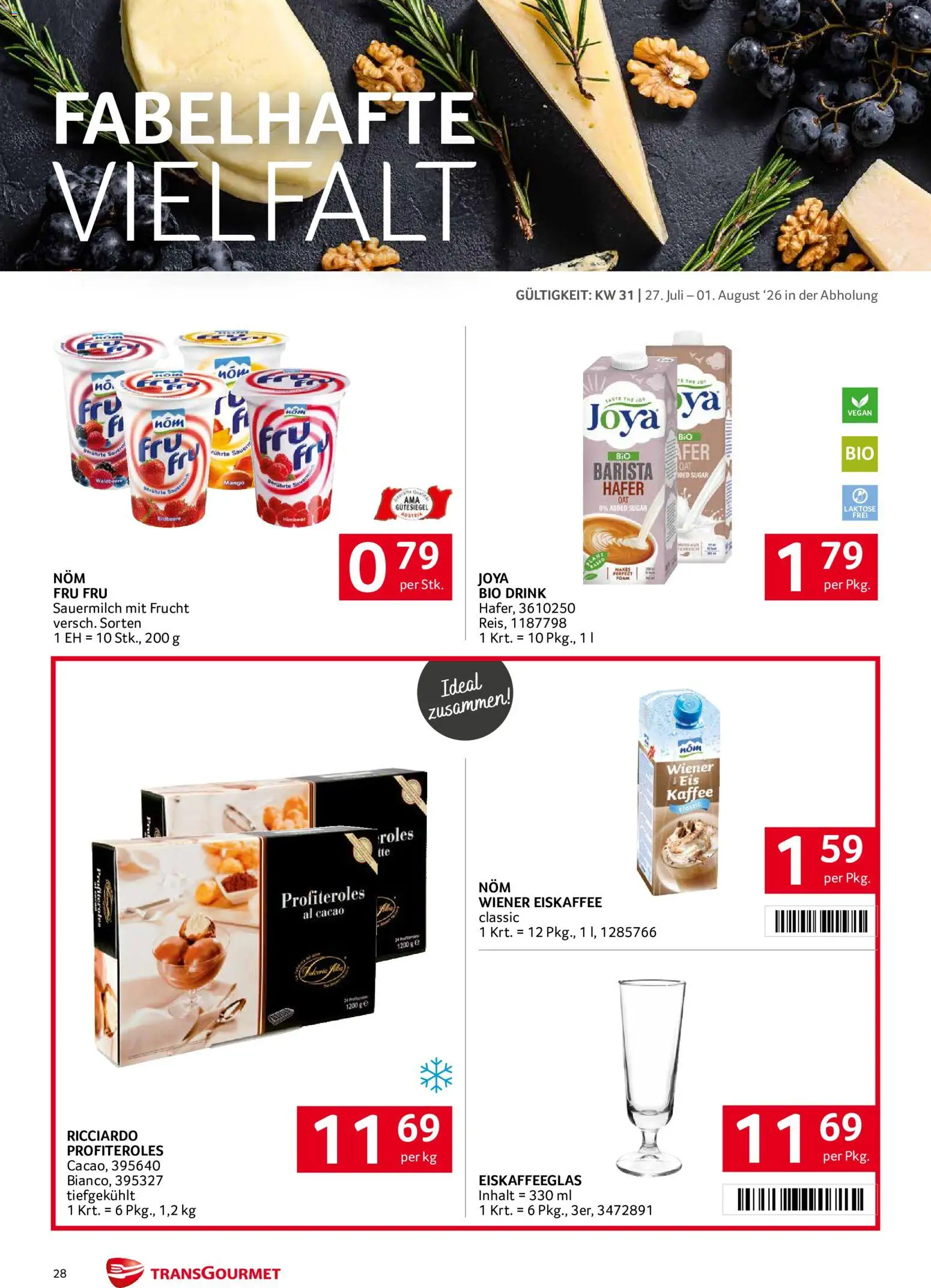 Transgourmet Flugblatt gültig ab 27.07.2026 | Seite: 28 | Produkte: Mango, Profiteroles, Eiskaffee, Kaffee