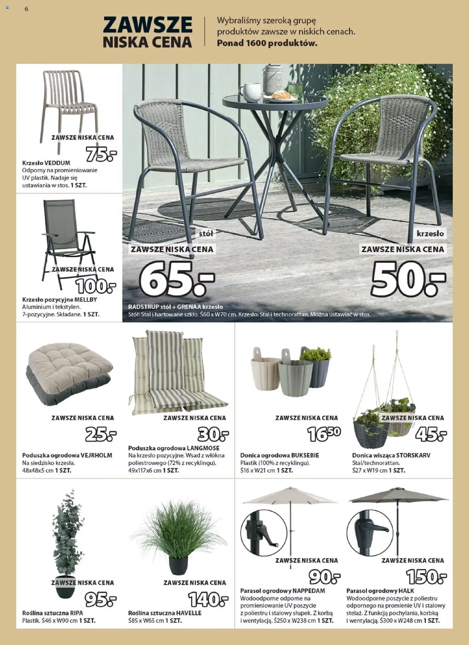 JYSK gazetka od 20.05.2026 | Strona: 6 | Produkty: Parasol, Poduszka, Stół, Krzesło