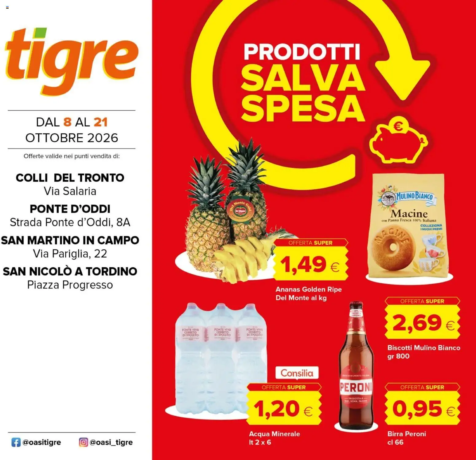 Volantino Tigre del 08/10/2026 | Pagina: 1 | Prodotti: Panna, Biscotti, Acqua, Ananas