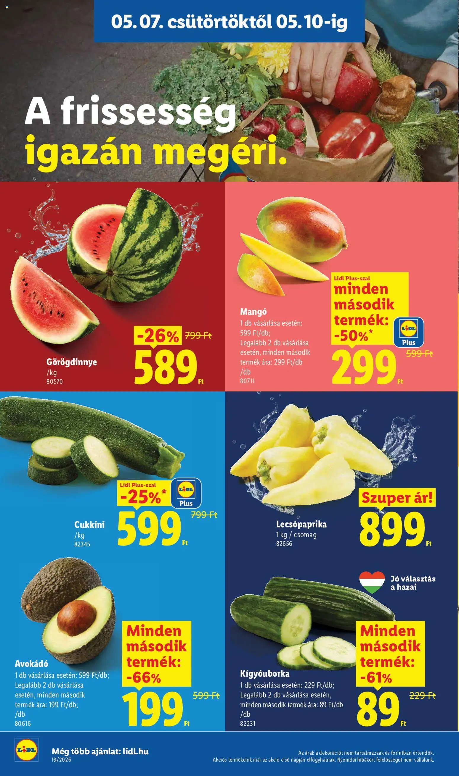 Lidl akciós ujság - amely érvényes a következő dátumtól: 07.05.2026 | Oldal: 4 | Termékek: Görögdinnye, Lecsópaprika, Kígyóuborka, Cukkini
