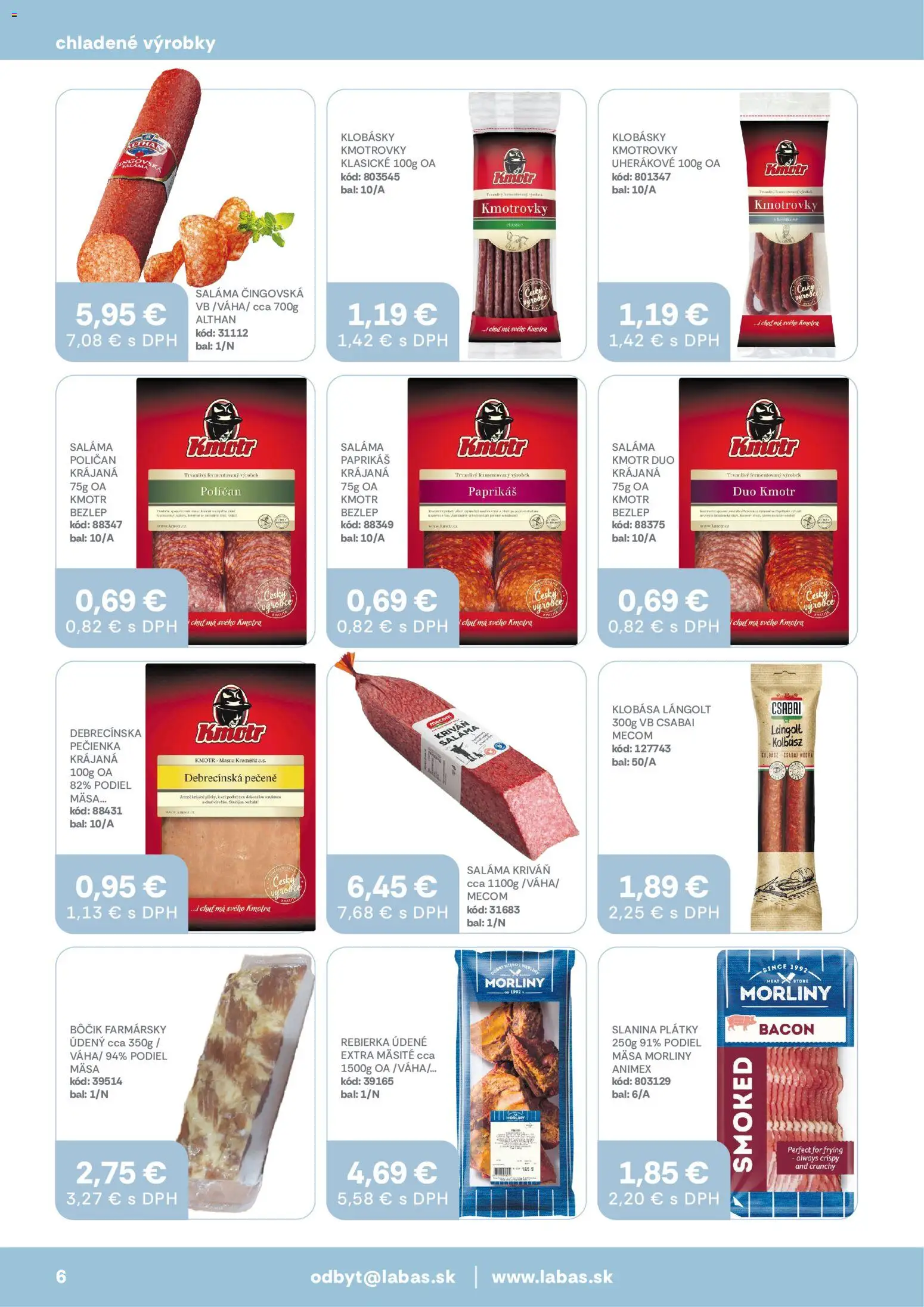 Nové Labaš akcie – leták je platný od 05.06.2026 | Strana: 6 | Produkty: Saláma, Slanina, Klobása
