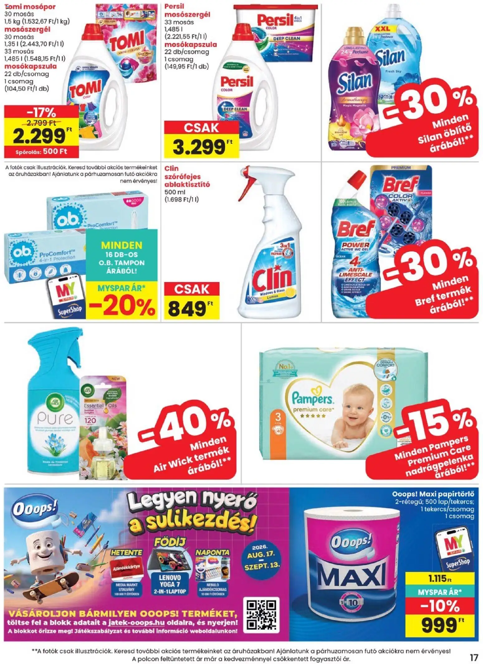 Spar akciós ujság - amely érvényes a következő dátumtól: 2026.08.19. | Oldal: 17 | Termékek: Air Wick, Futó, Ajándékcsomag, Öblítő