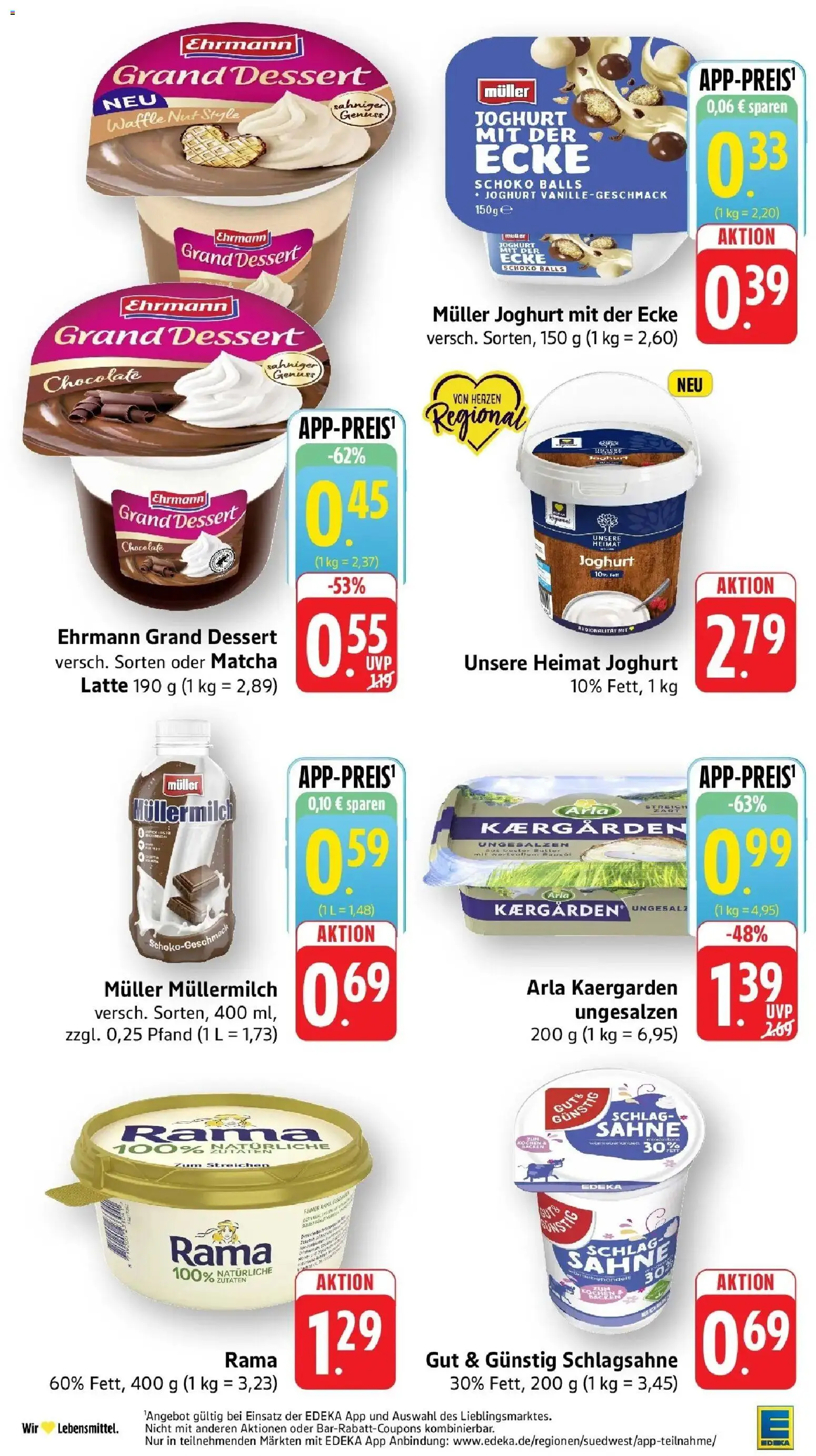 E center Prospekt Aalen (ab 19.10.2026) zum Blättern | Seite: 23 | Produkte: Schlagsahne, Ehrmann grand dessert, Muller mullermilch, Sahne