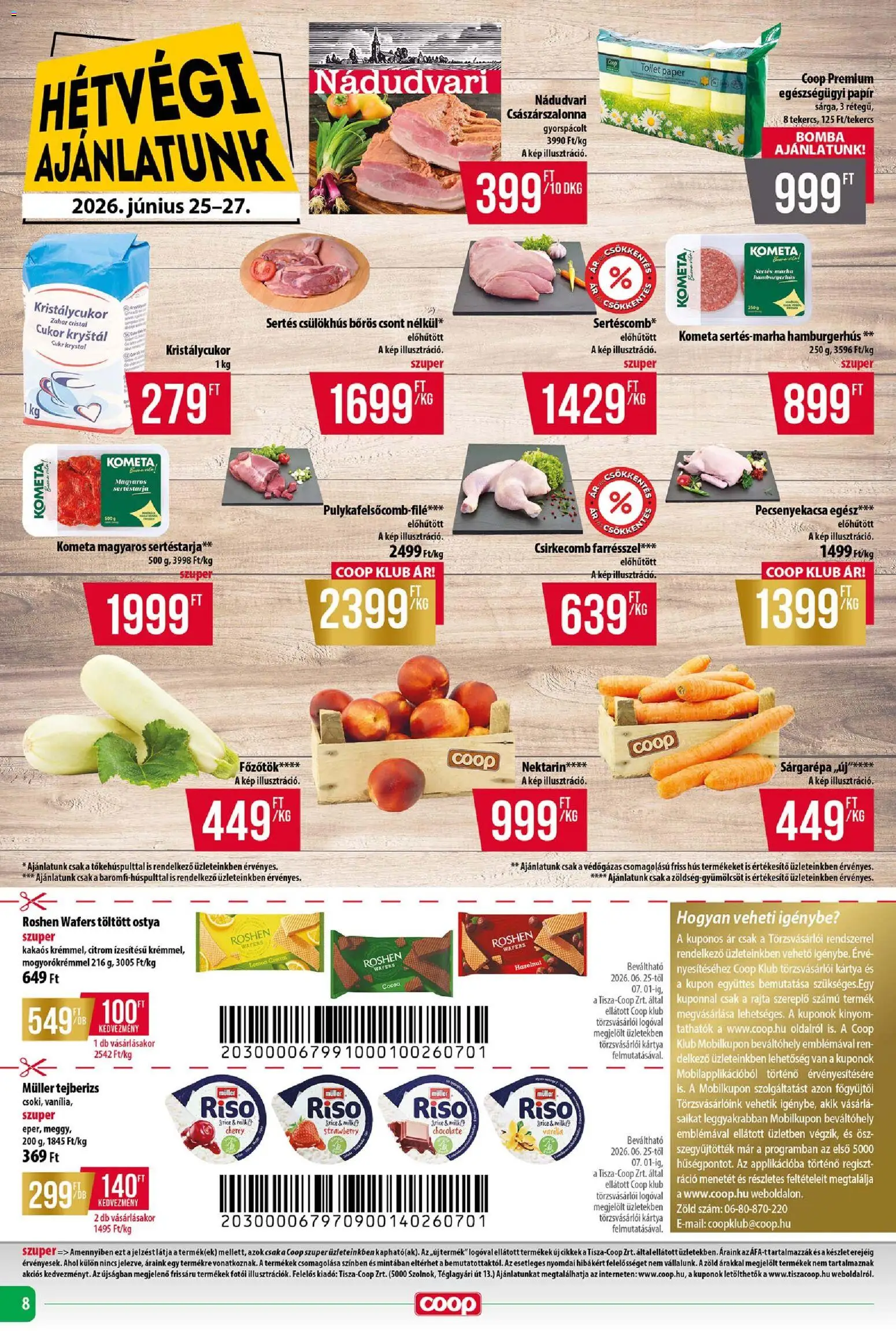 COOP akciós ujság - amely érvényes a következő dátumtól: 25.06.2026 | Oldal: 8 | Termékek: Nektarin, Kristálycukor, Pecsenyekacsa, Cukor