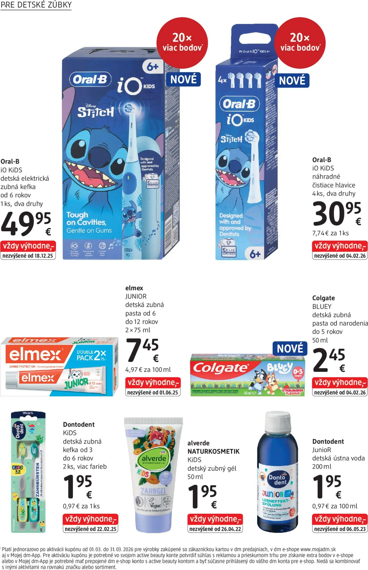 Nové dm drogerie akcie – leták je platný od 01.03.2026 | Strana: 18 | Produkty: Elektrická zubná kefka, Zubná kefka, Voda