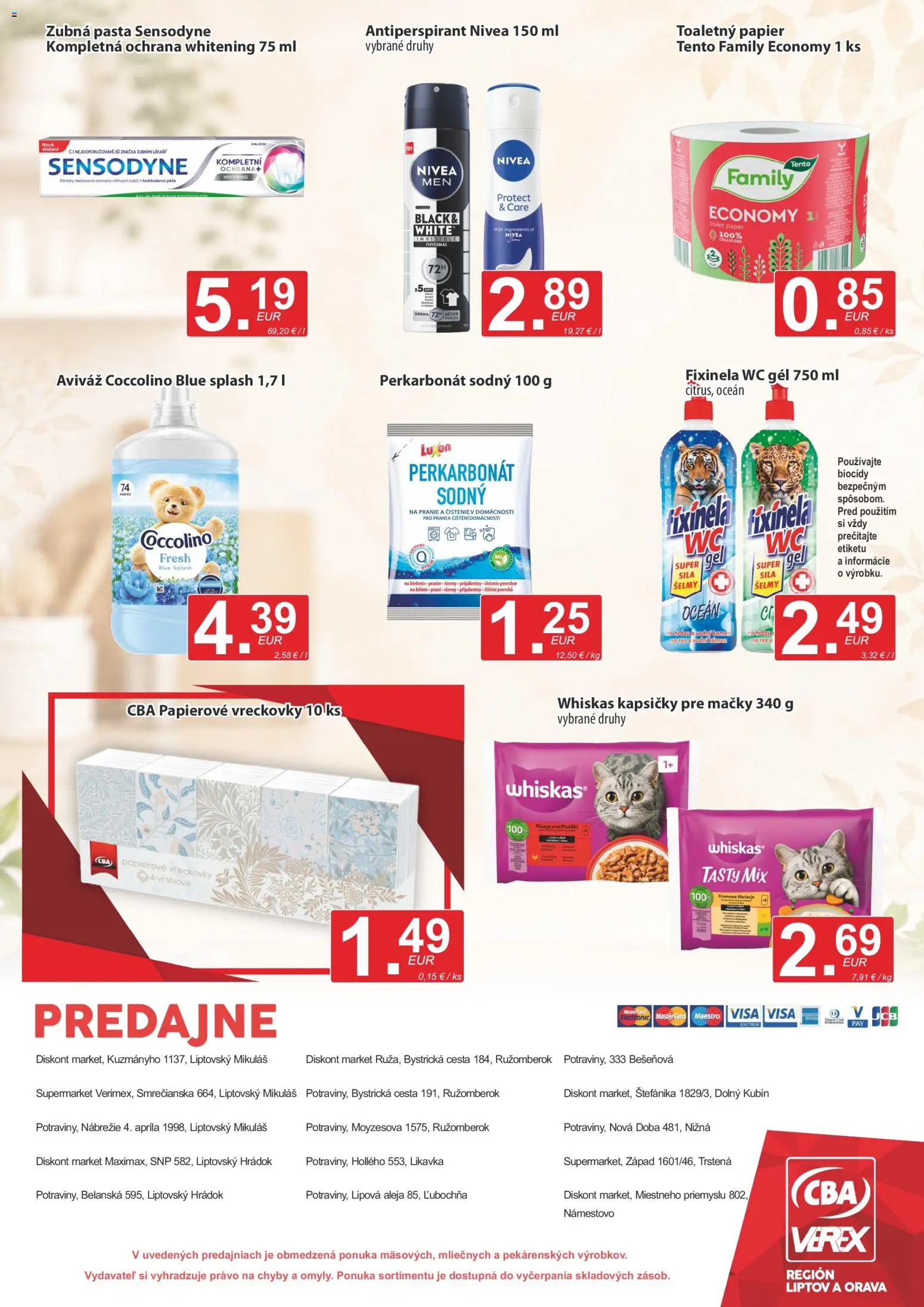 Nové CBA Verex akcie – leták je platný od 20.08.2026 | Strana: 12 | Produkty: Whiskas kapsičky, Whiskas, Vreckovky, Kapsičky